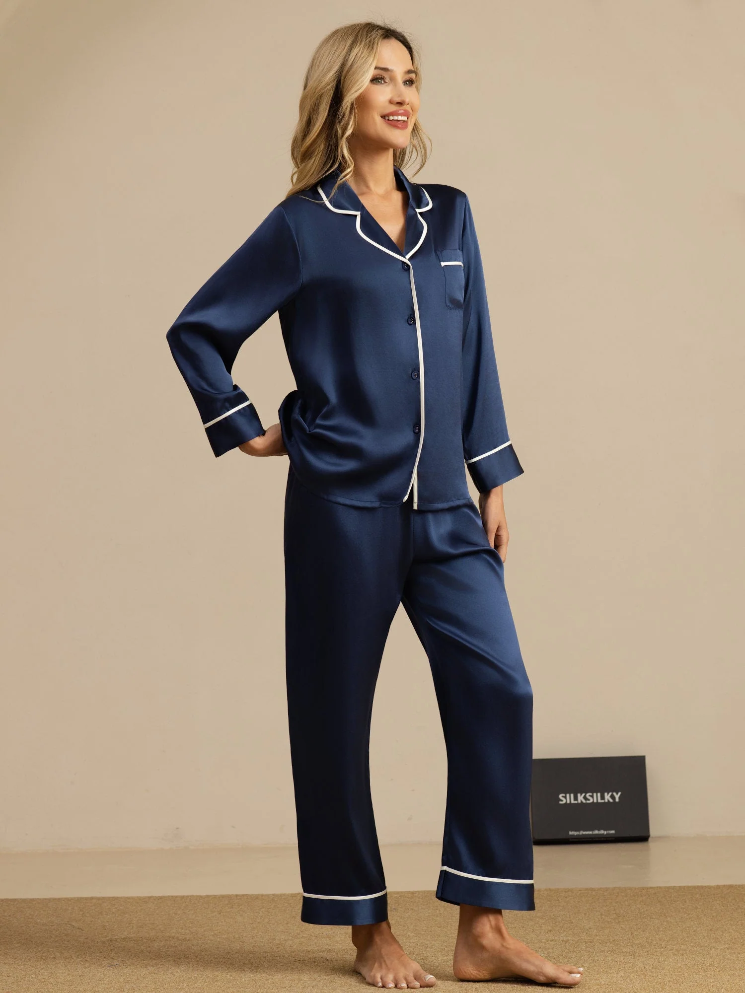 100% Mulberry Silk Classic Pajama Set - Image 16