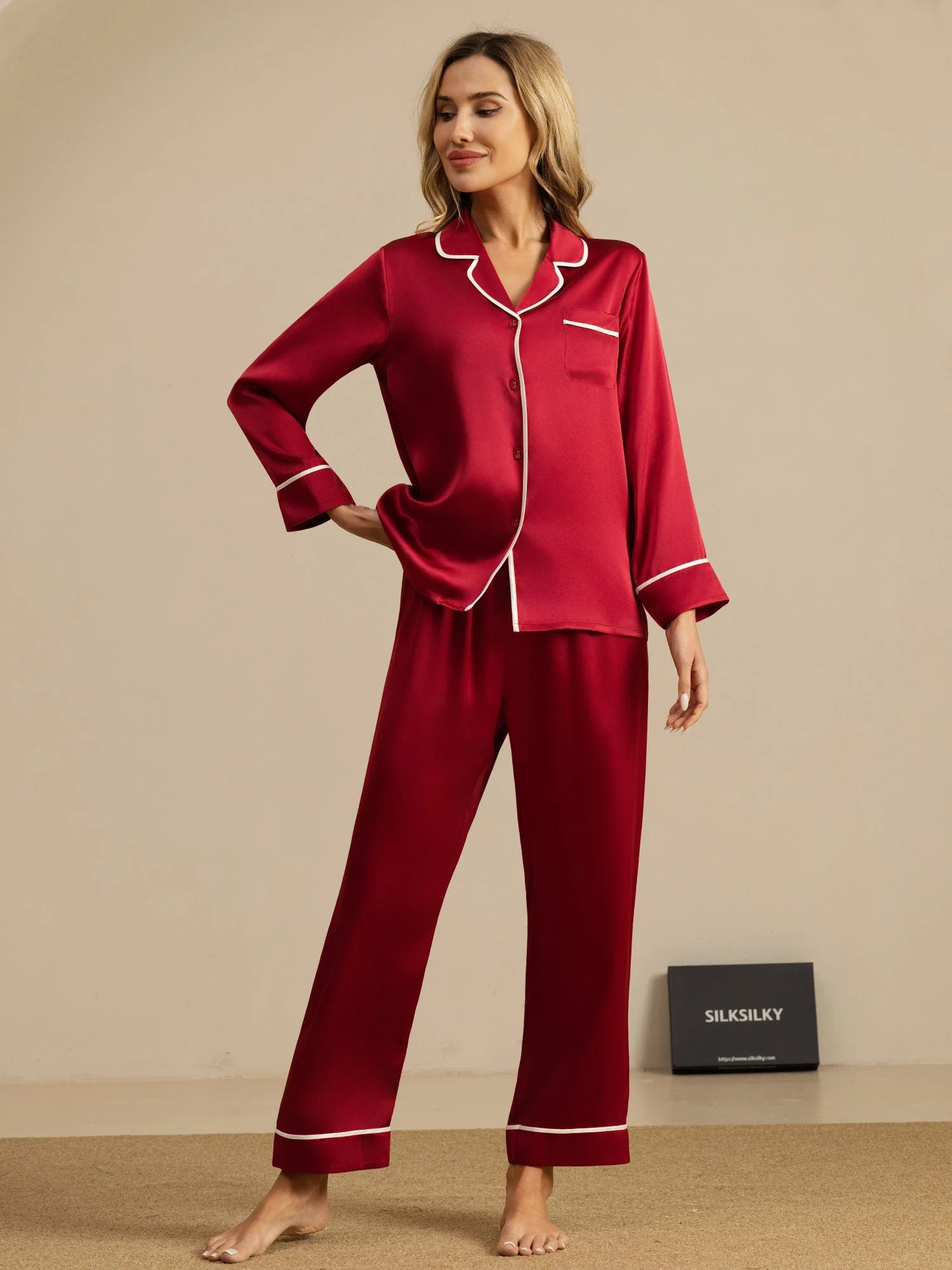 100% Mulberry Silk Classic Pajama Set - Image 17