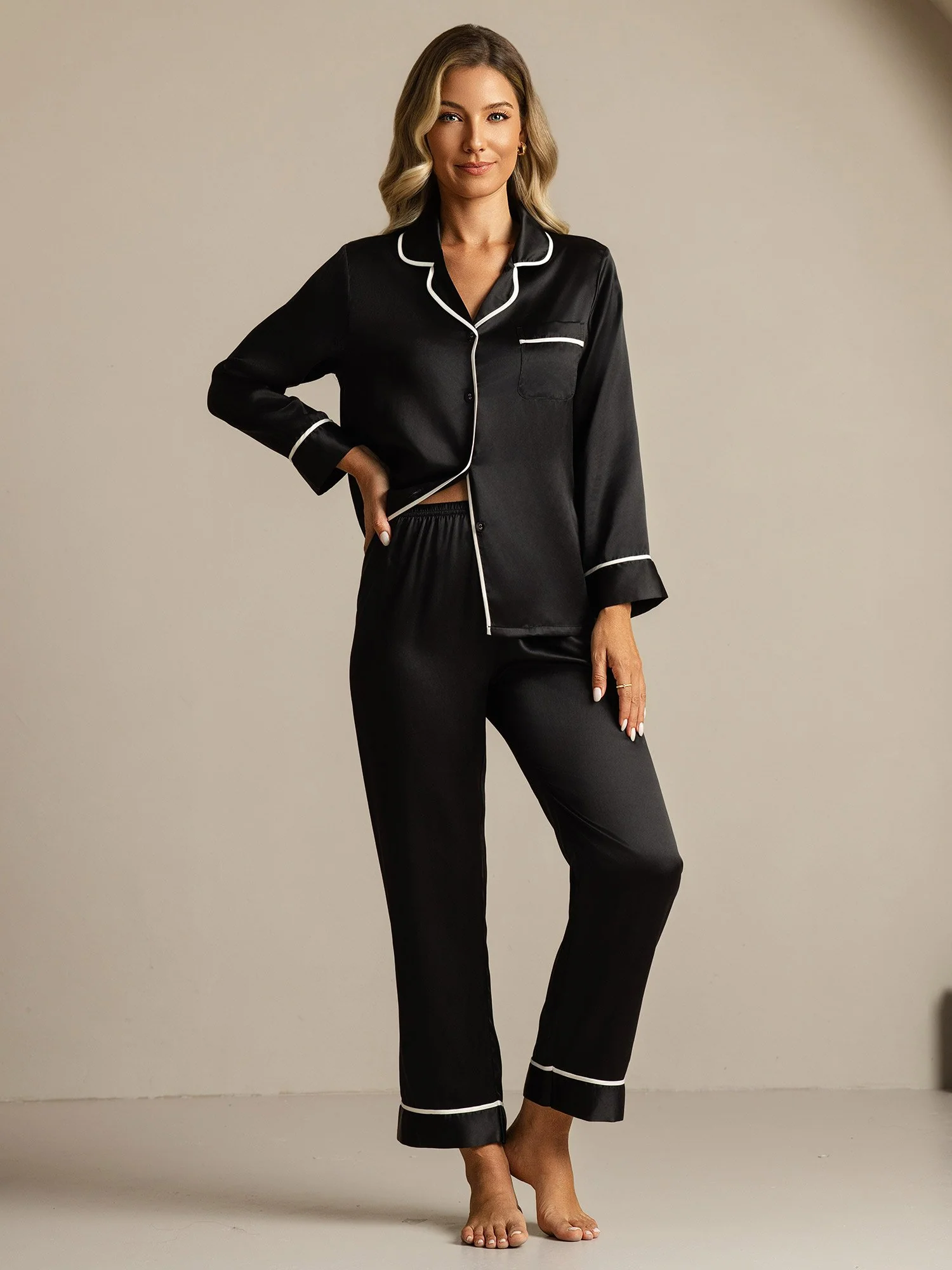 100% Mulberry Silk Classic Pajama Set - Image 30