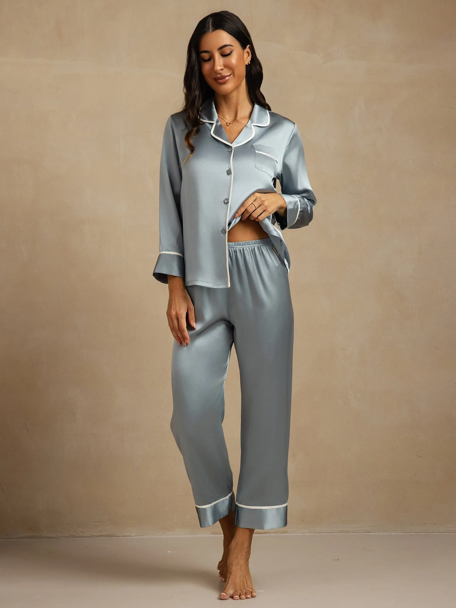 100% Mulberry Silk Classic Pajama Set - Image 33