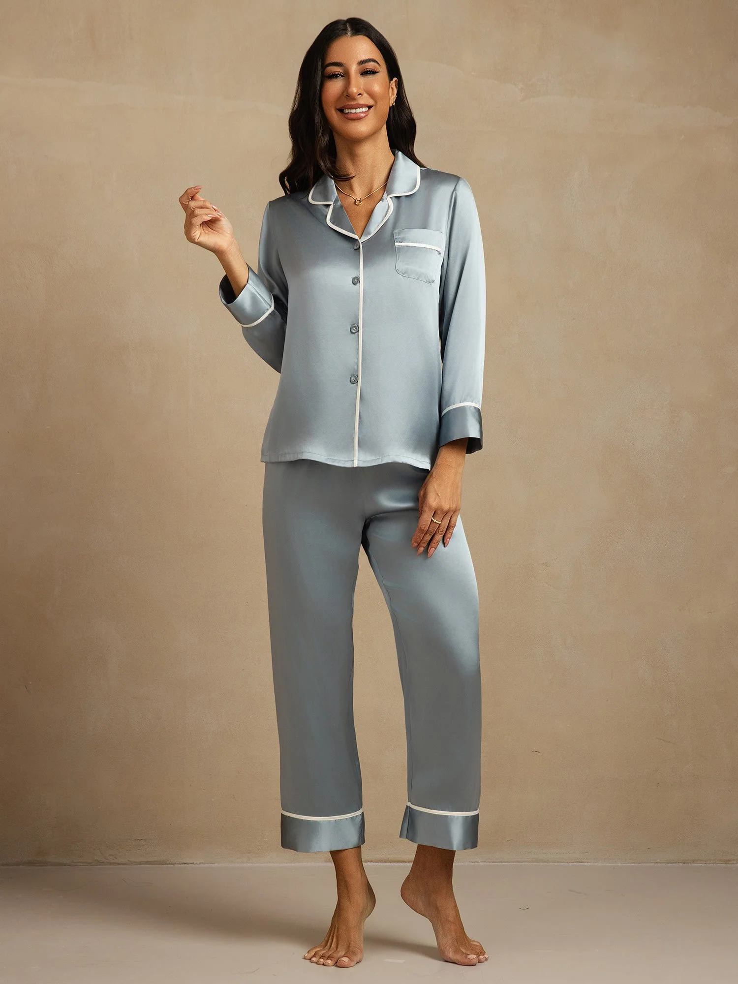 100% Mulberry Silk Classic Pajama Set - Image 39