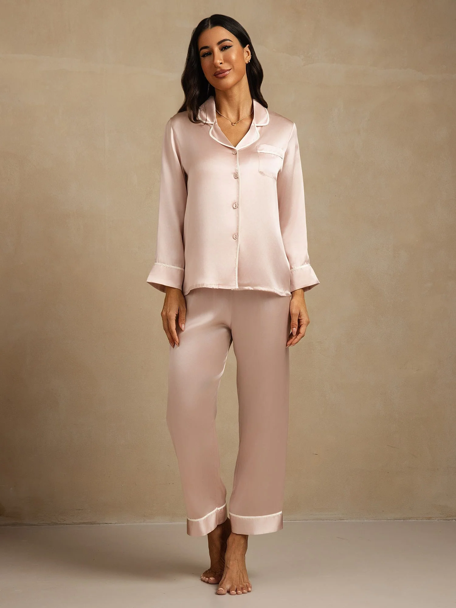 100% Mulberry Silk Classic Pajama Set - Image 48