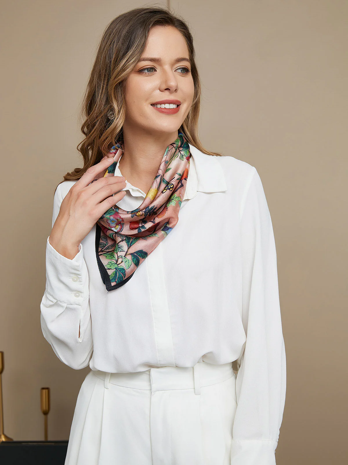 100% Mulberry Silk Floral Pattern Square Scarf 53x53cm - Image 2