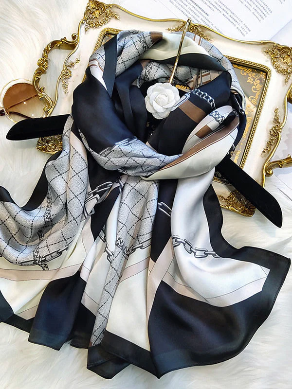 100% Mulberry Silk Printed Rectangular Long Shawl Scarf 170x53cm - Image 12
