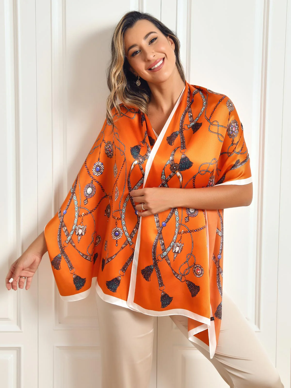 100% Mulberry Silk Printed Rectangular Long Shawl Scarf 170x53cm - Image 2