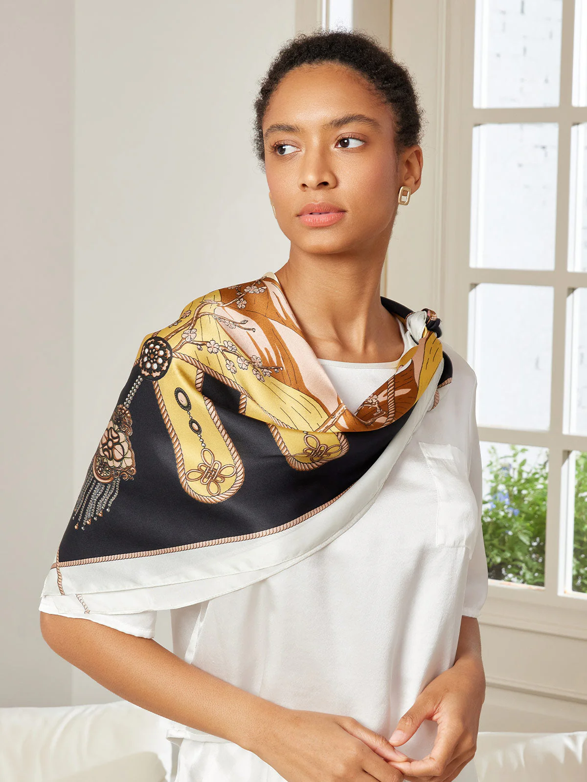 100% Mulberry Silk Printed Square Shawl Scarf size--88*88cm - Image 15