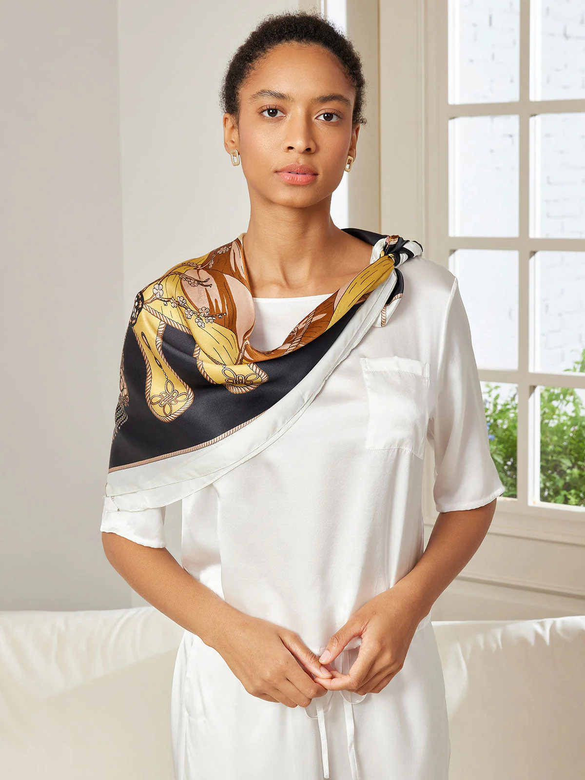 100% Mulberry Silk Printed Square Shawl Scarf size--88*88cm - Image 16