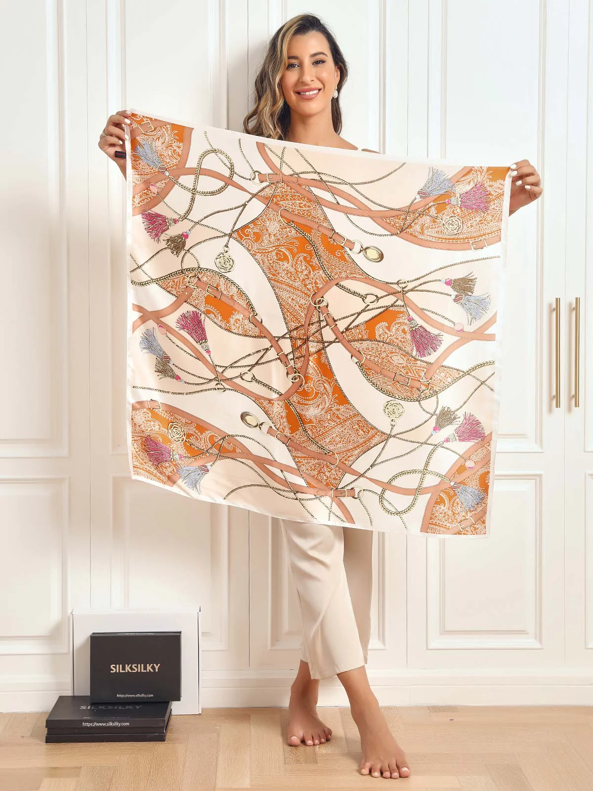 100% Mulberry Silk Printed Square Shawl Scarf size--88*88cm - Image 29