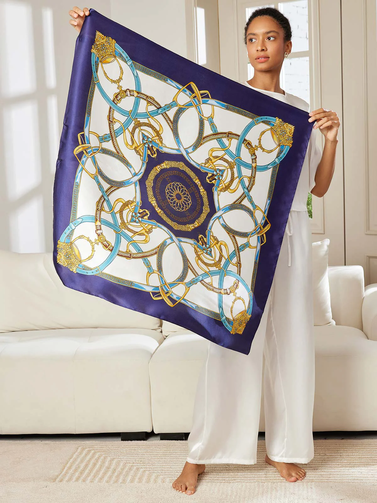 100% Mulberry Silk Printed Square Shawl Scarf size--88*88cm - Image 3