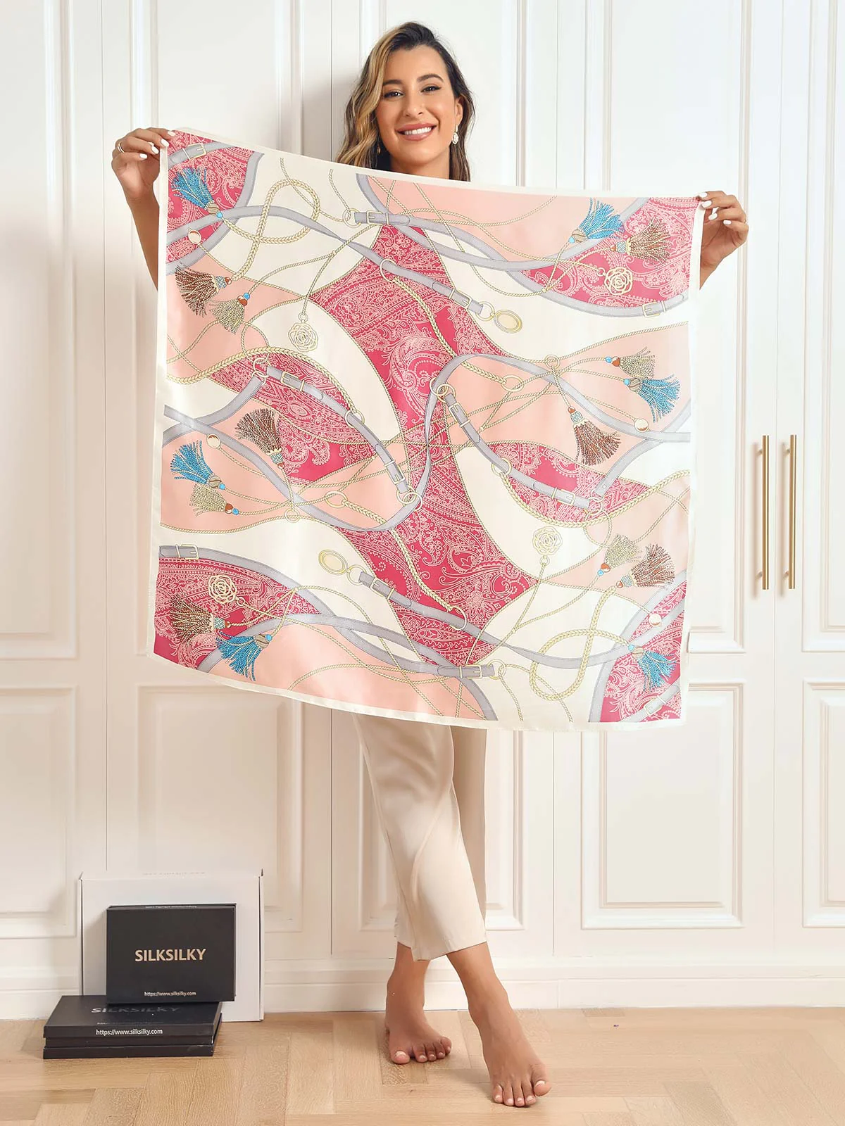 100% Mulberry Silk Printed Square Shawl Scarf size--88*88cm - Image 33