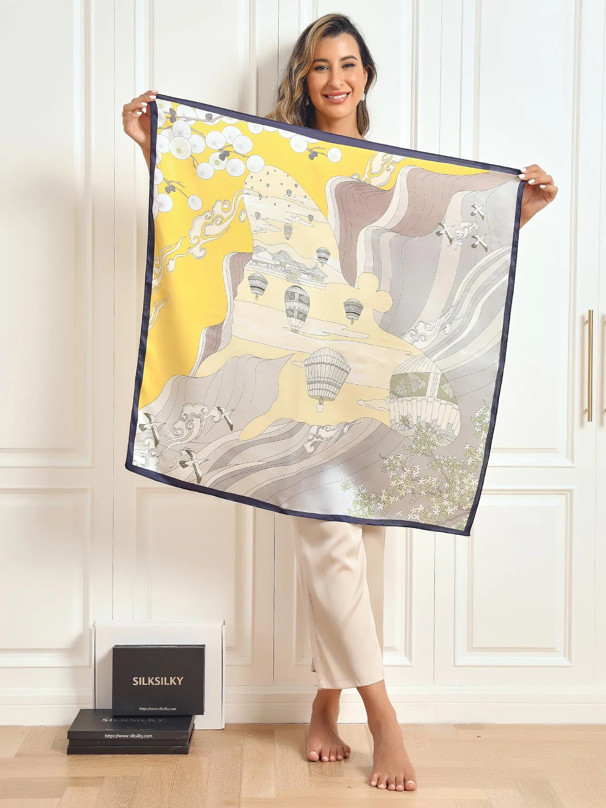 100% Mulberry Silk Printed Square Shawl Scarf size--88*88cm - Image 37