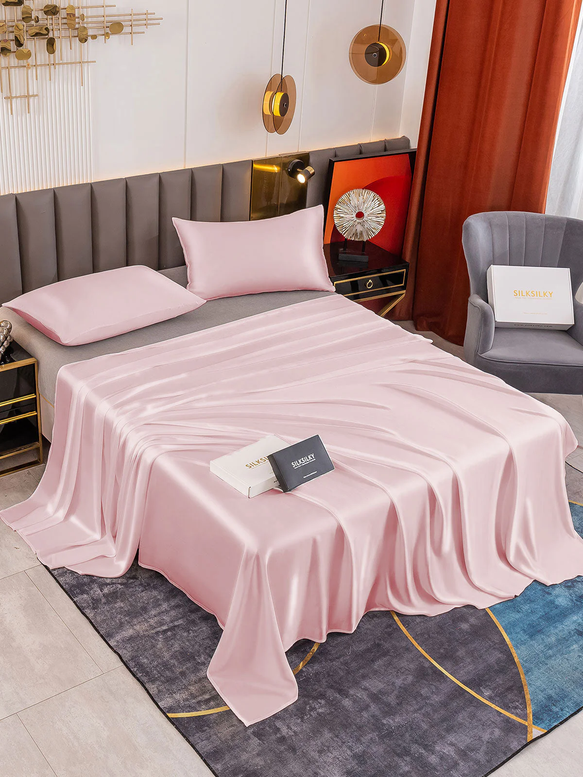 19Momme 3Pcs Silk Set Flat Sheet+2x Pillowcases - Image 37