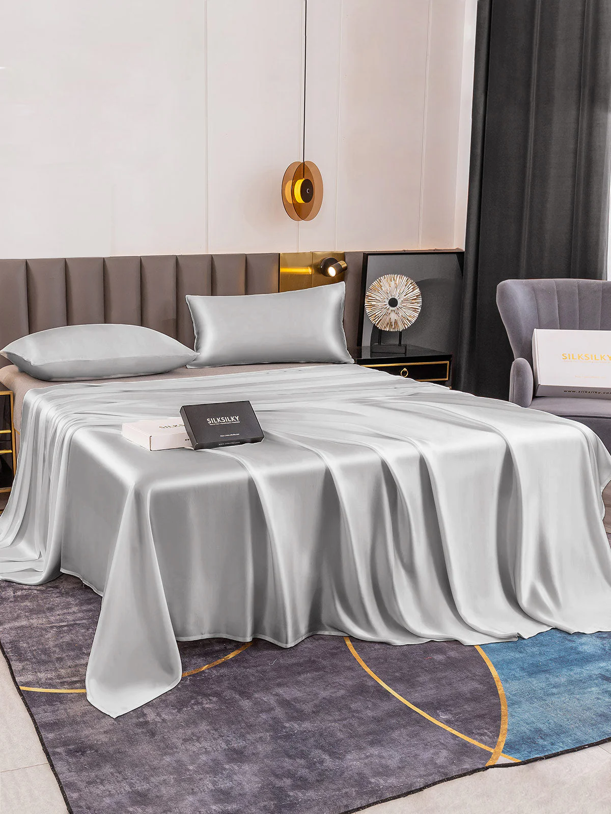 19Momme 3Pcs Silk Set Flat Sheet+2x Pillowcases - Image 44