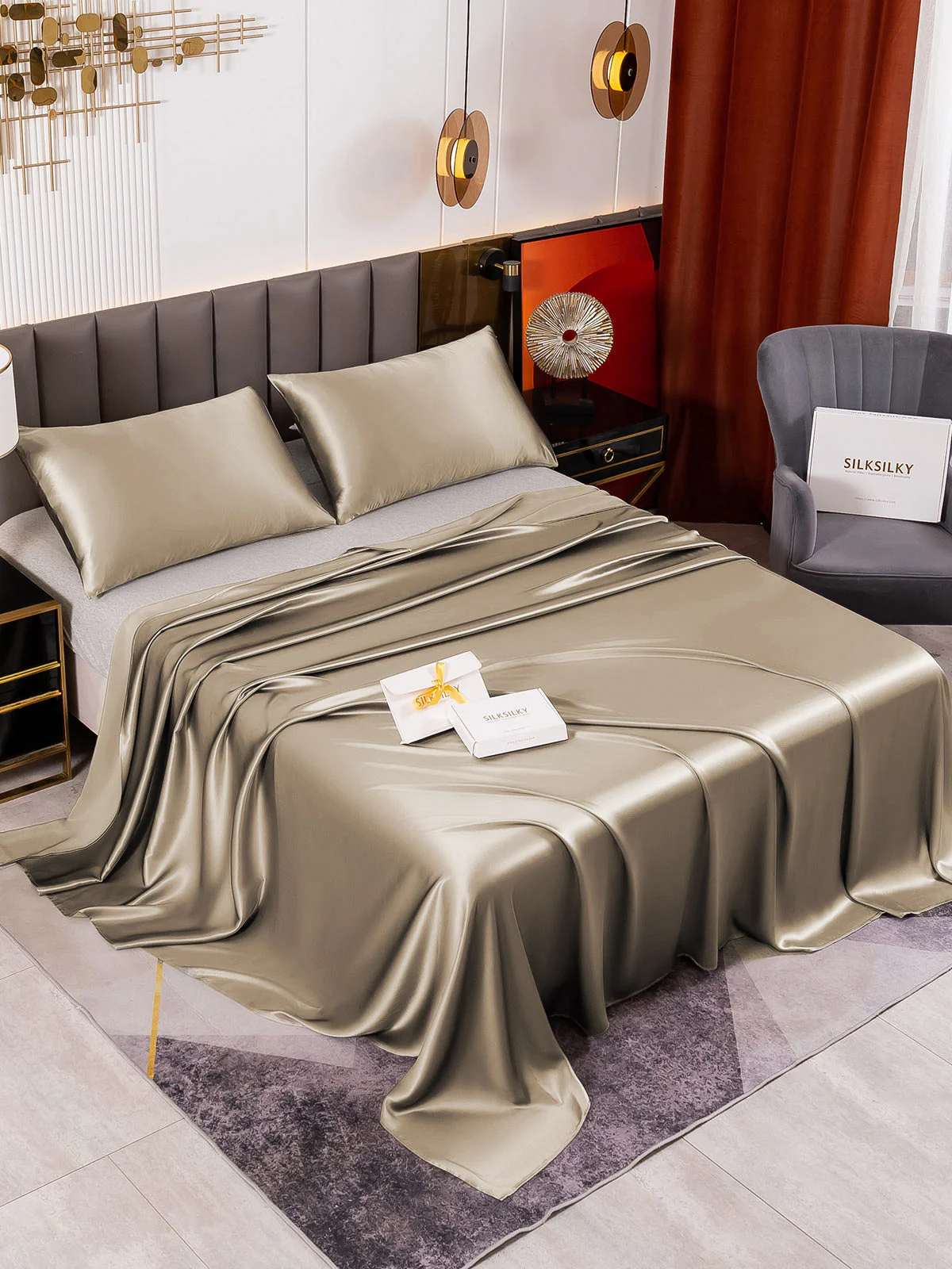 19Momme 3Pcs Silk Set Flat Sheet+2x Pillowcases - Image 47
