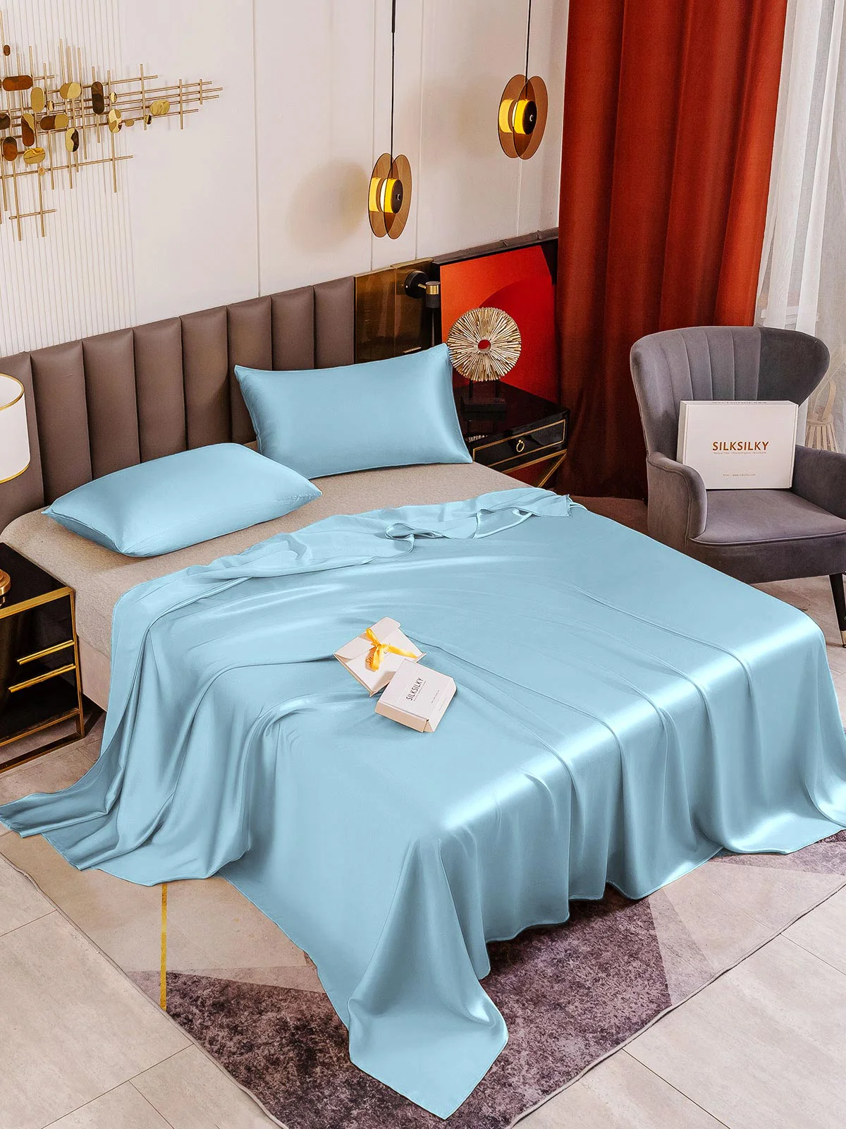 19Momme 3Pcs Silk Set Flat Sheet+2x Pillowcases - Image 63