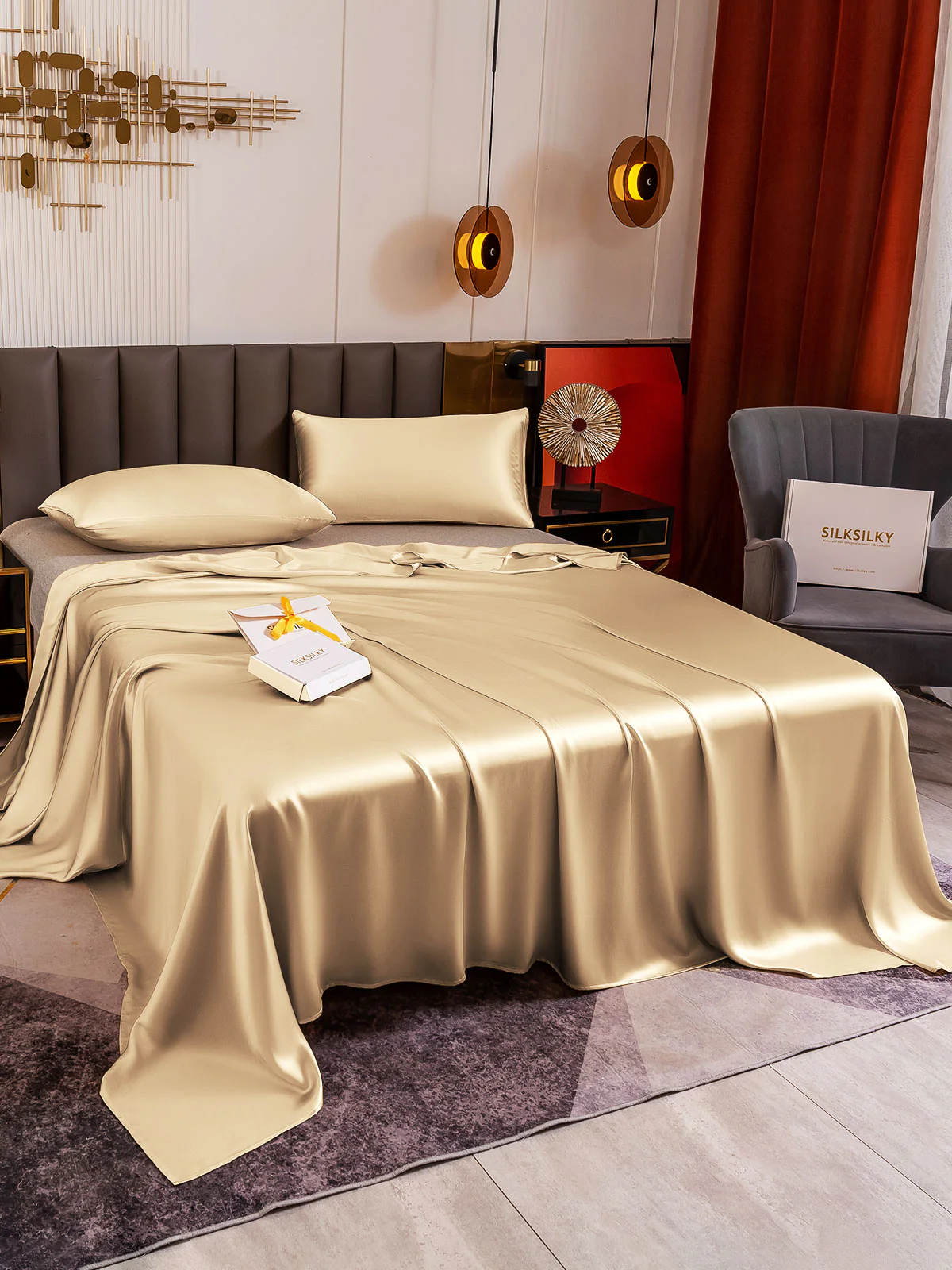 19Momme 3Pcs Silk Set Flat Sheet+2x Pillowcases - Image 70