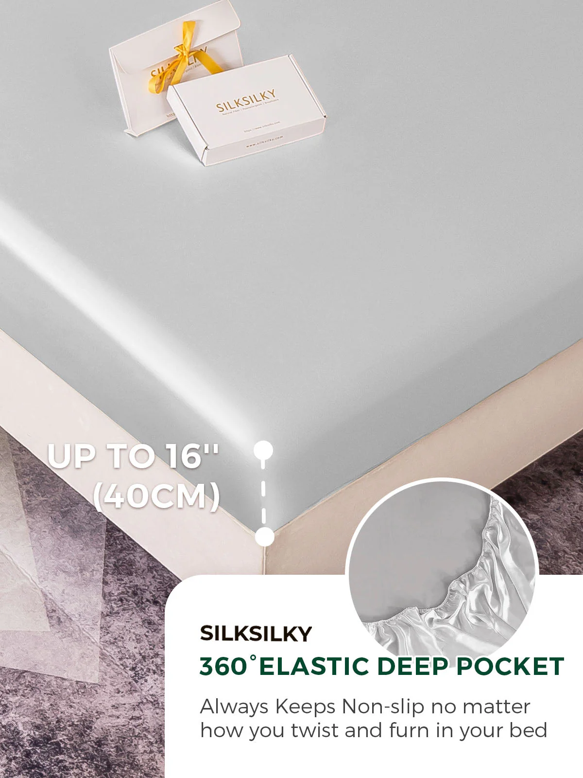19Momme Mulberry Silk Seamless Fitted Sheet - Image 36