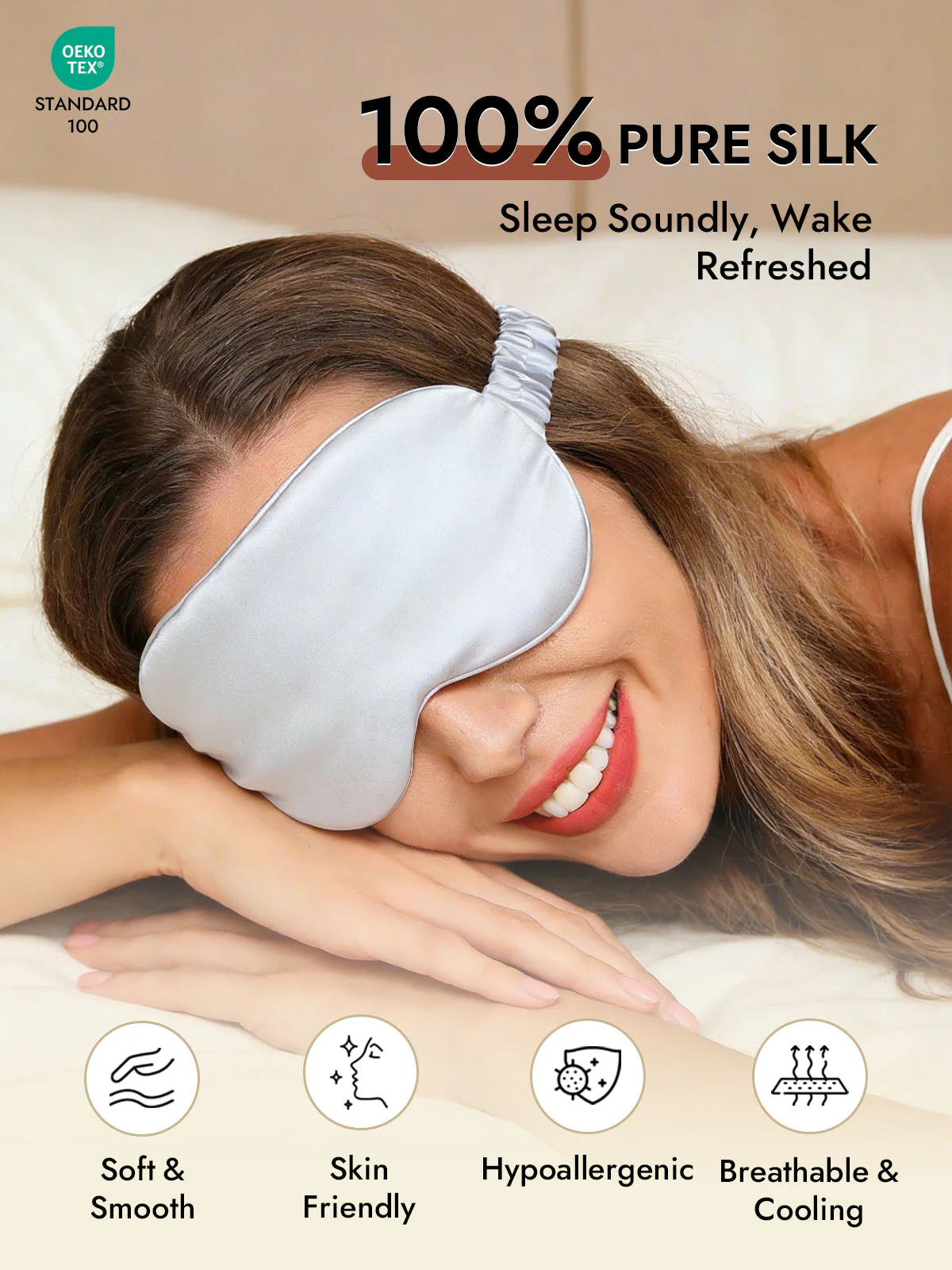 19 Momme Pure Silk Sleep Eye Mask with Elastic Band - Image 16