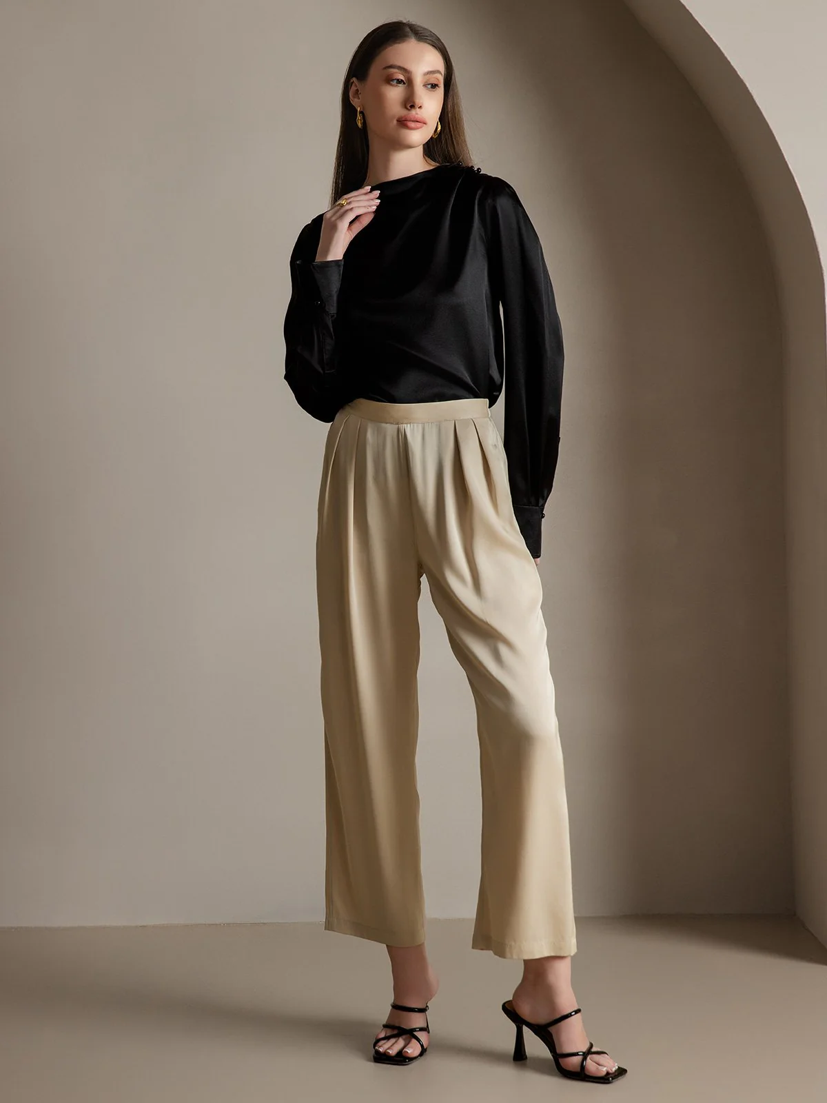 Clearance - 19Momme Silk Long Sleeve Boat Neck Blouse - Image 7