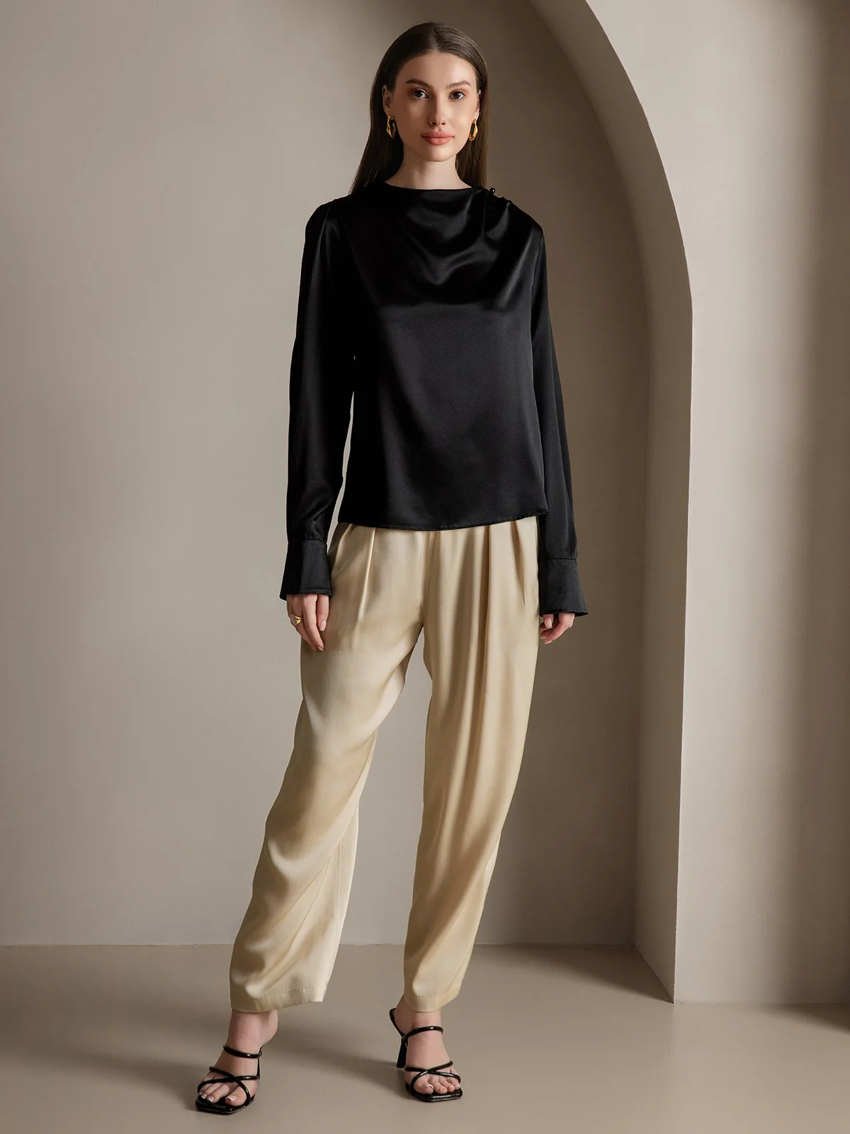Clearance(US Warehouse) - 19Momme Silk Long Sleeve Boat Neck Blouse - Image 15