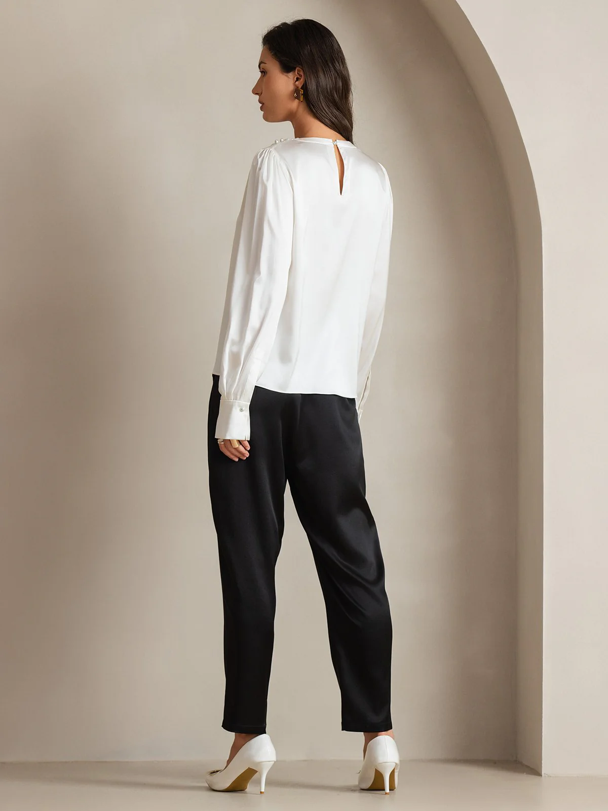 Clearance(US Warehouse) - 19Momme Silk Long Sleeve Boat Neck Blouse - Image 2
