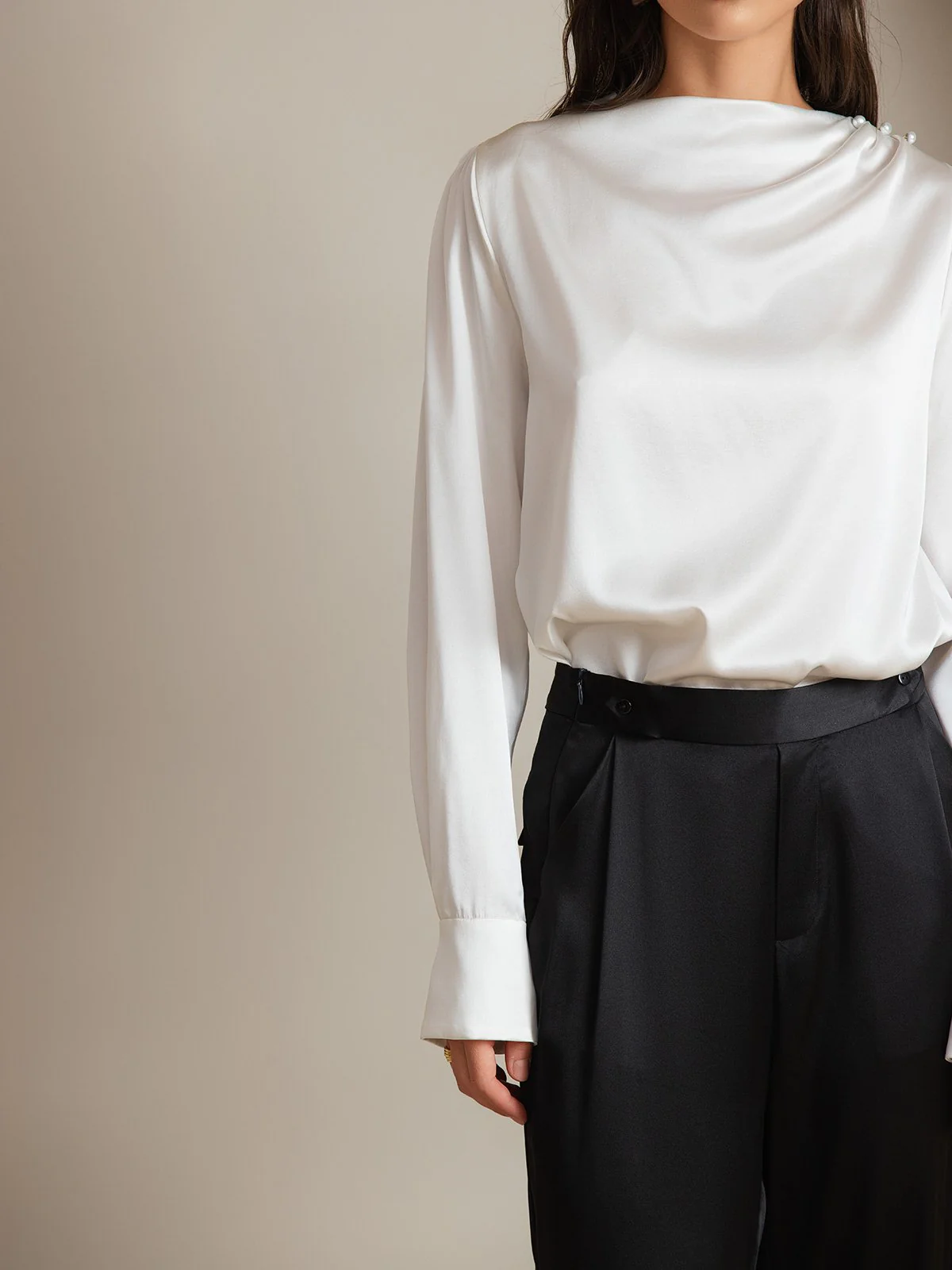 Clearance(US Warehouse) - 19Momme Silk Long Sleeve Boat Neck Blouse - Image 4