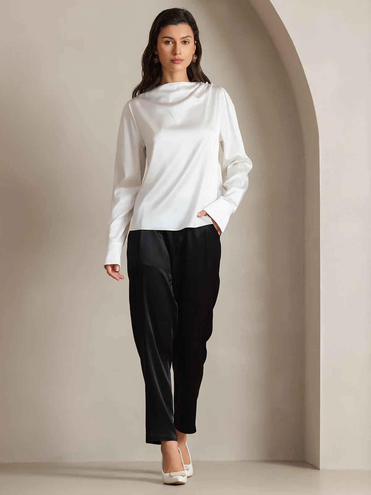 Clearance(US Warehouse) - 19Momme Silk Long Sleeve Boat Neck Blouse - Image 7