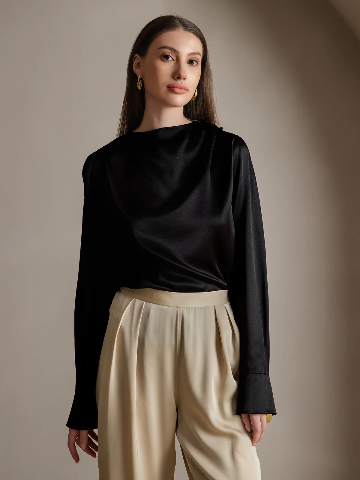 Clearance(US Warehouse) - 19Momme Silk Long Sleeve Boat Neck Blouse - Image 8