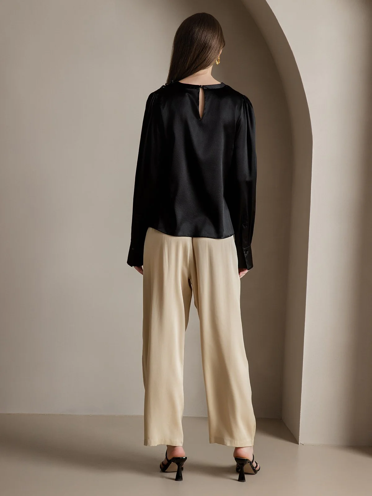 Clearance(US Warehouse) - 19Momme Silk Long Sleeve Boat Neck Blouse - Image 9