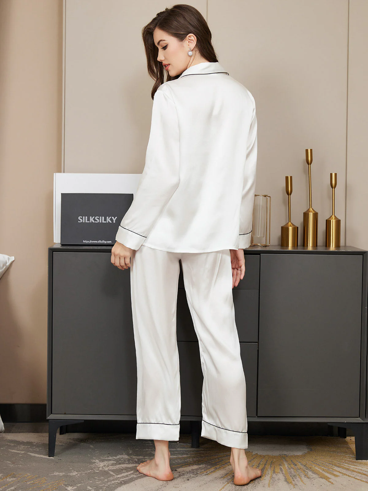 Pure Silk Long Sleeve Button Up Women's Pajamas Set - Image 26