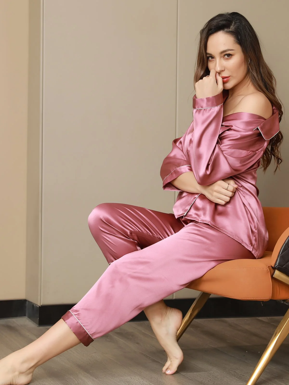 Pure Silk Long Sleeve Button Up Women's Pajamas Set - Image 51