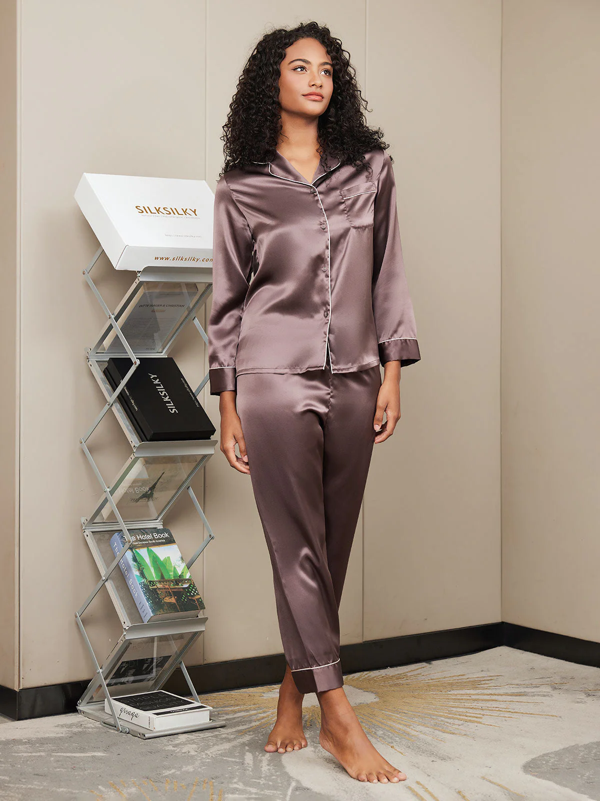 Pure Silk Long Sleeve Button Up Women's Pajamas Set - Image 57