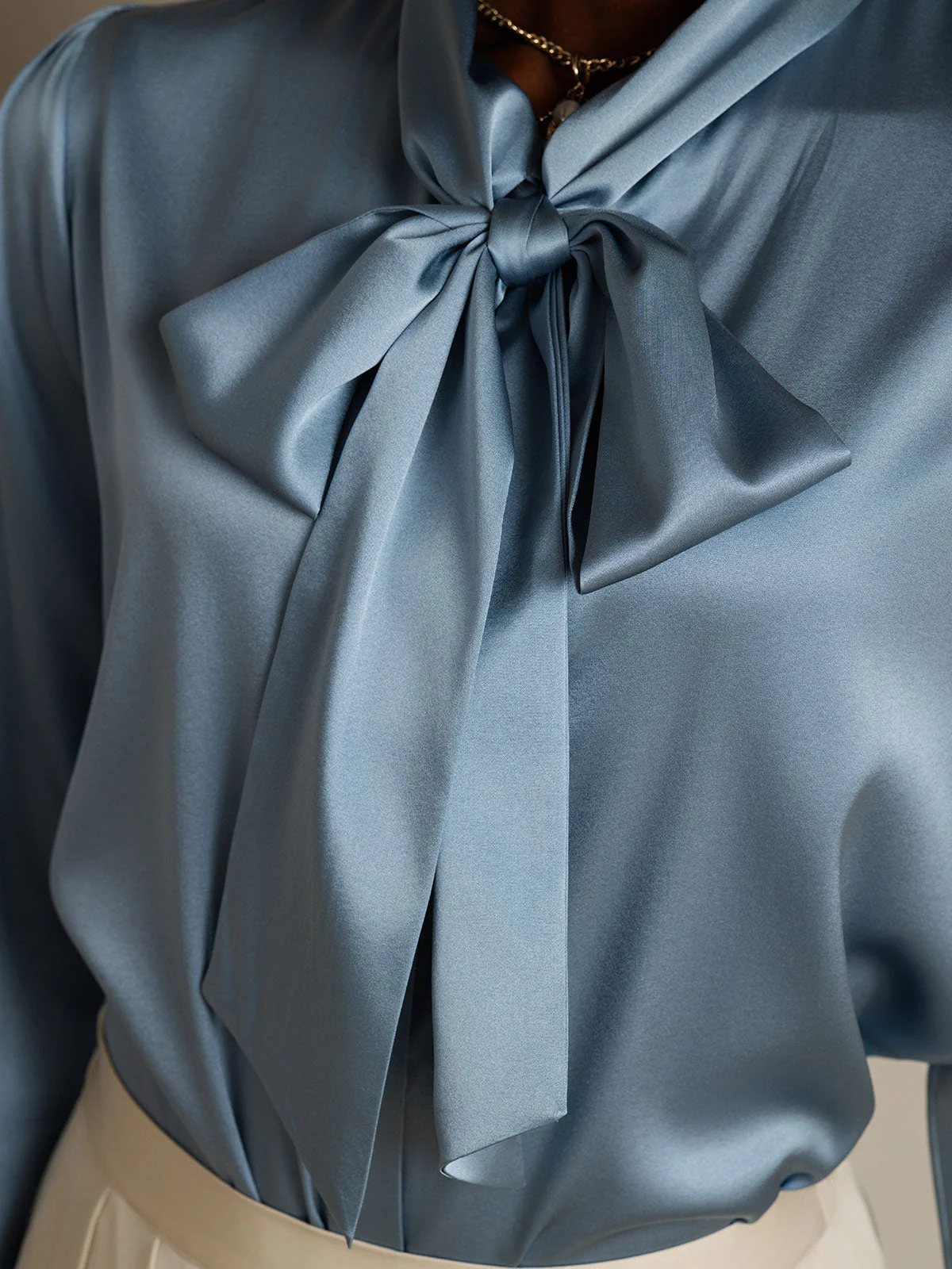 19Momme Silk Long Sleeve Tie Neck Blouse - Image 24