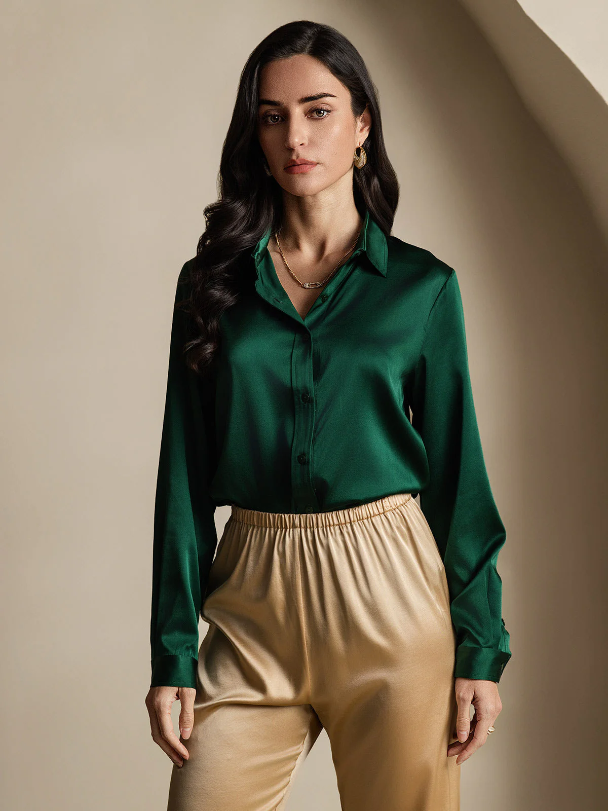19Momme Silk Long Sleeve Lapel Collar Women's Shirt - Image 24