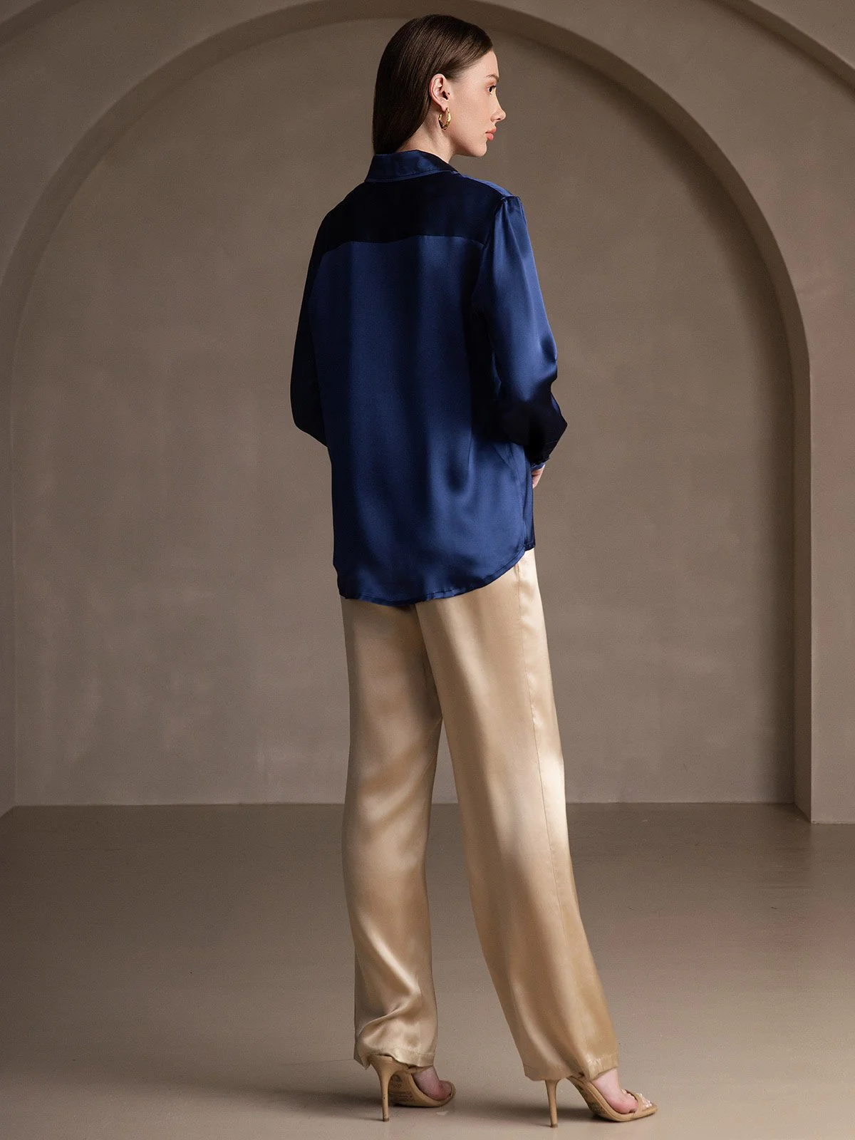 19Momme Silk Long Sleeve Lapel Collar Women's Shirt - Image 54