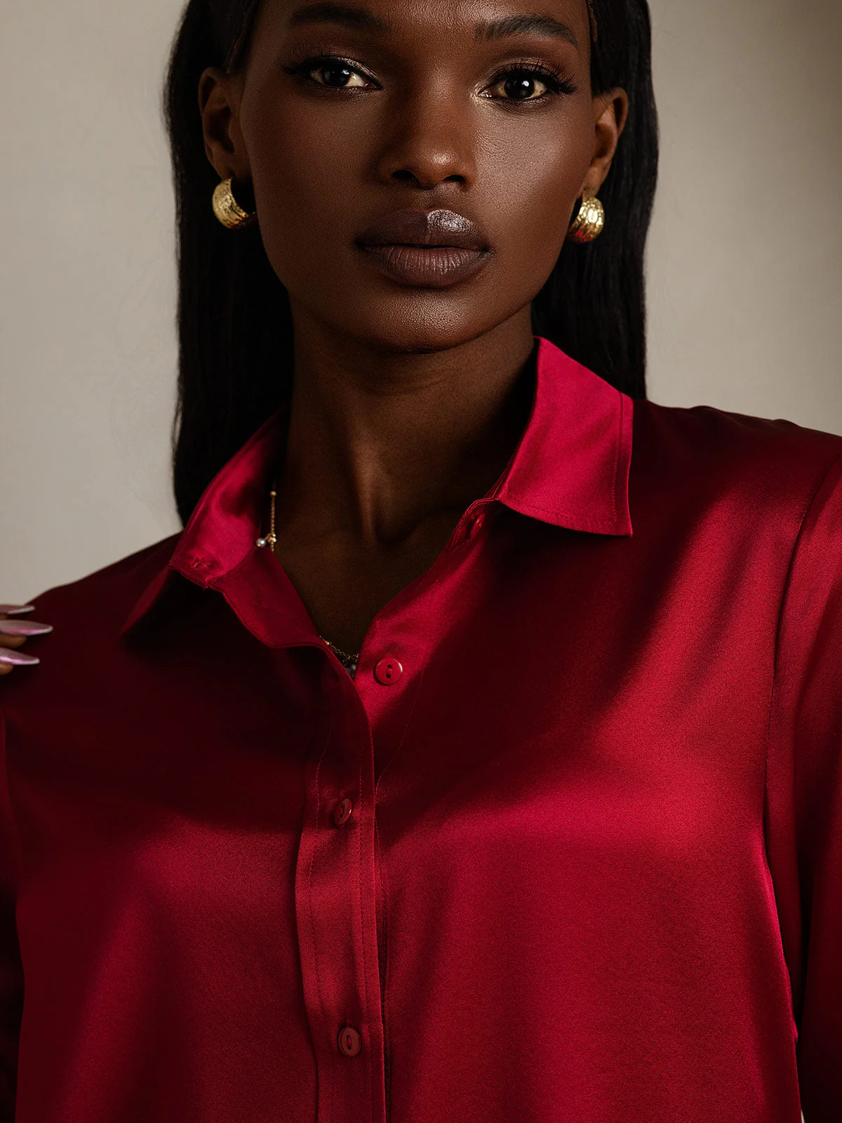 19Momme Silk Long Sleeve Lapel Collar Women's Shirt - Image 67