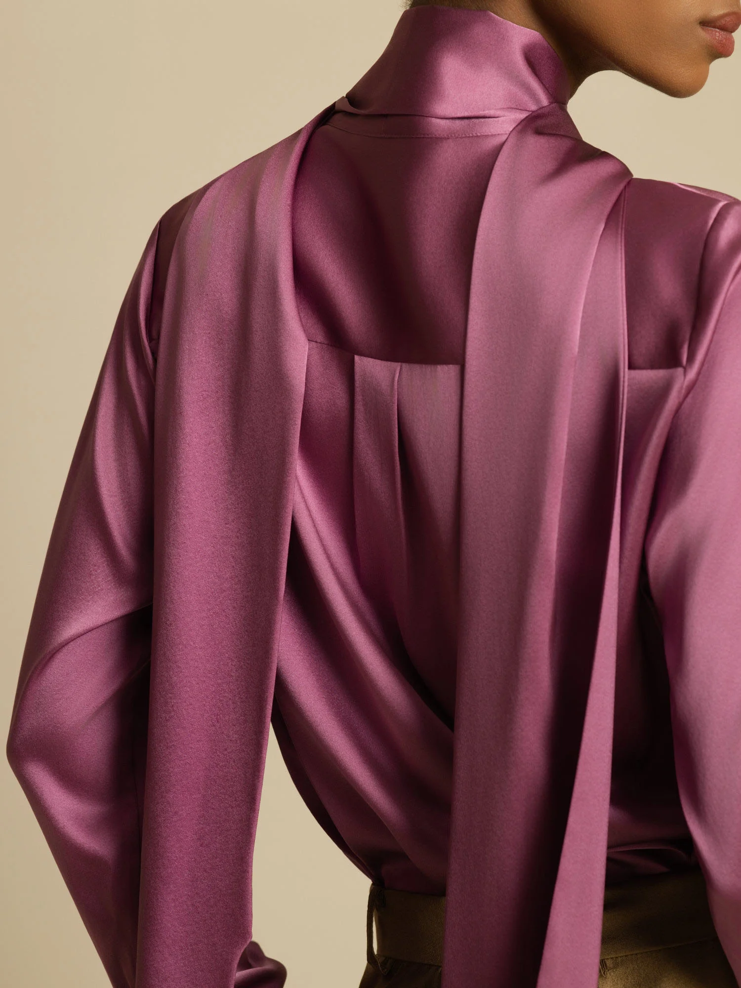 19Momme Silk Long Sleeve High Neck Bow Tie Blouse - Image 27