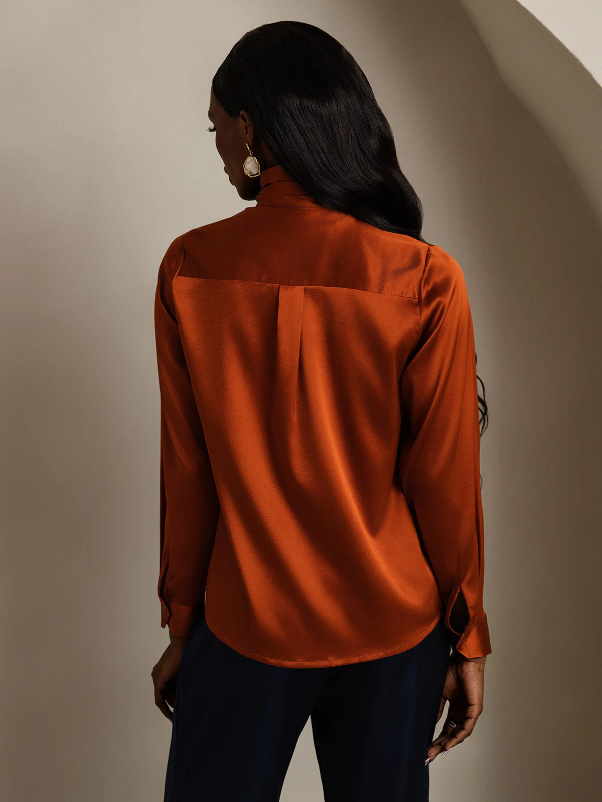 19Momme Silk Long Sleeve High Neck Bow Tie Blouse - Image 31