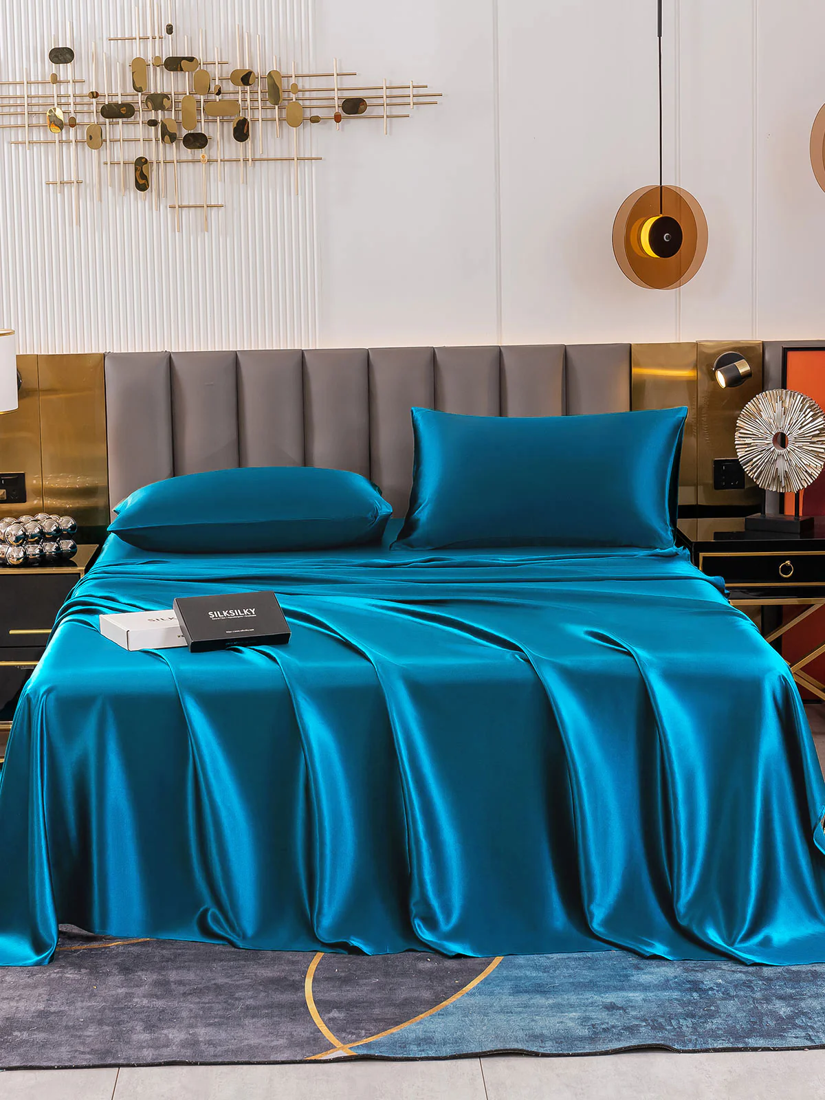 19Momme 4Pcs Silk Set Fitted&Flat Sheets+2x Pillowcases - Image 107