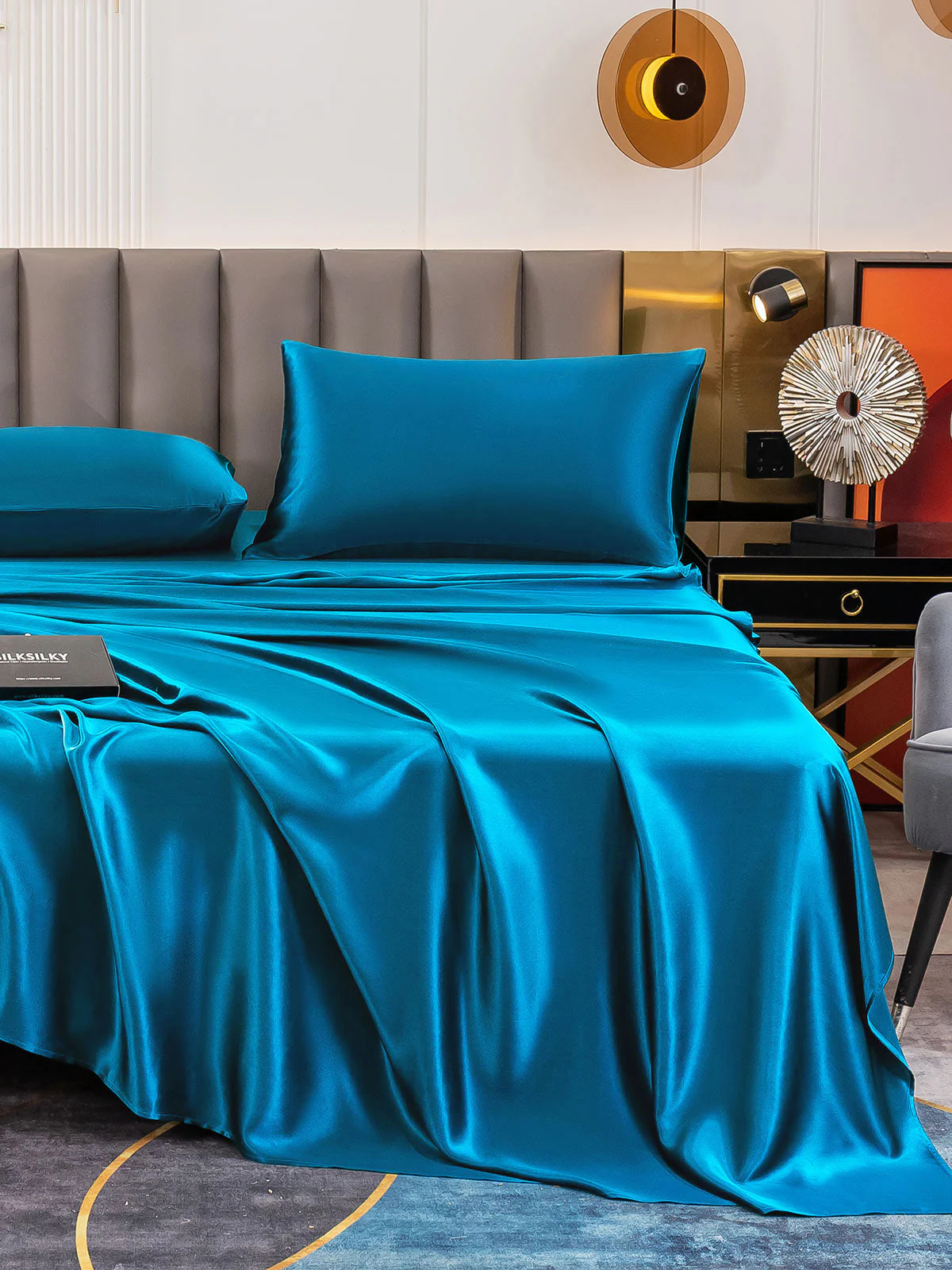 19Momme 4Pcs Silk Set Fitted&Flat Sheets+2x Pillowcases - Image 109