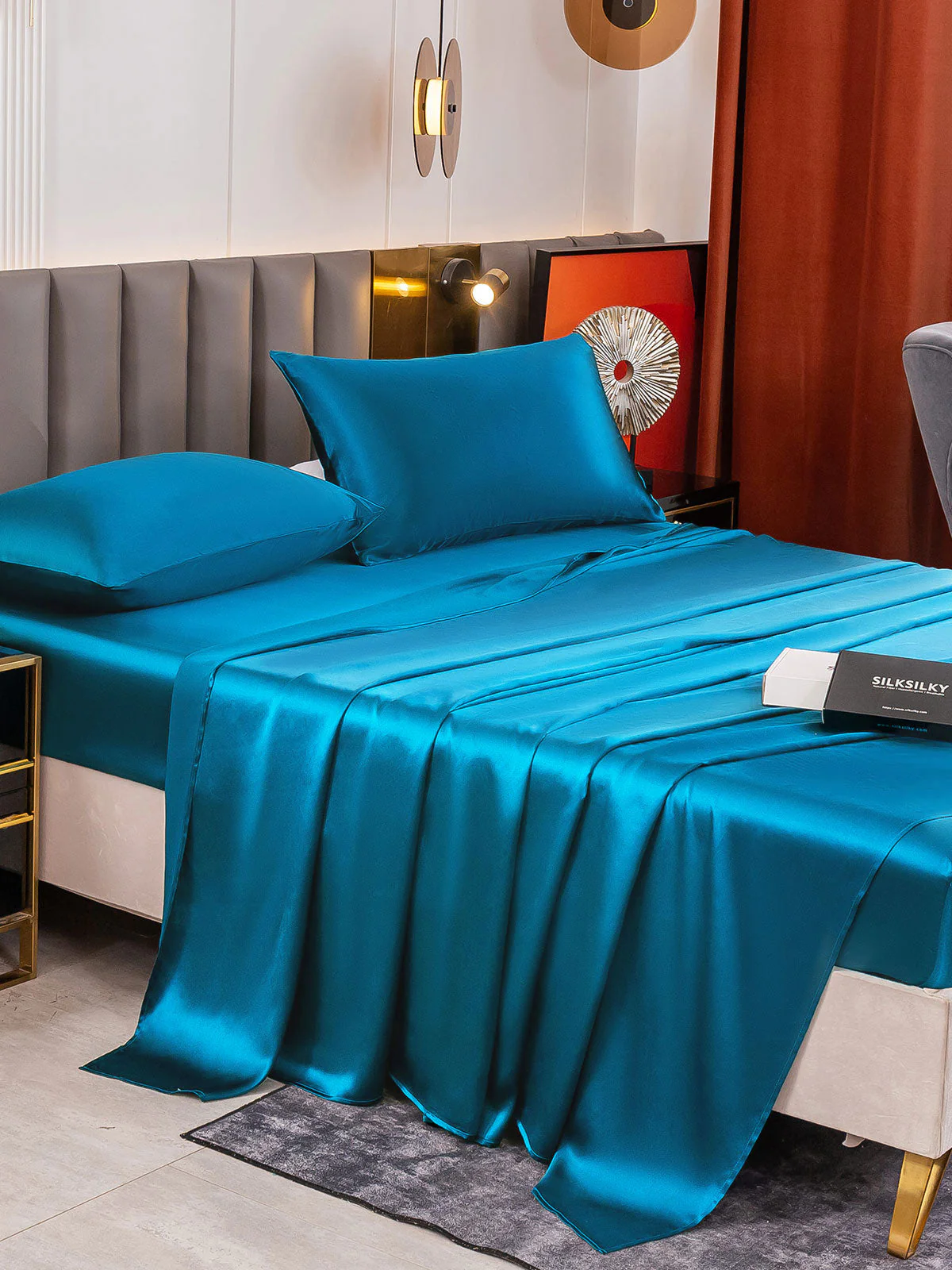 19Momme 4Pcs Silk Set Fitted&Flat Sheets+2x Pillowcases - Image 110
