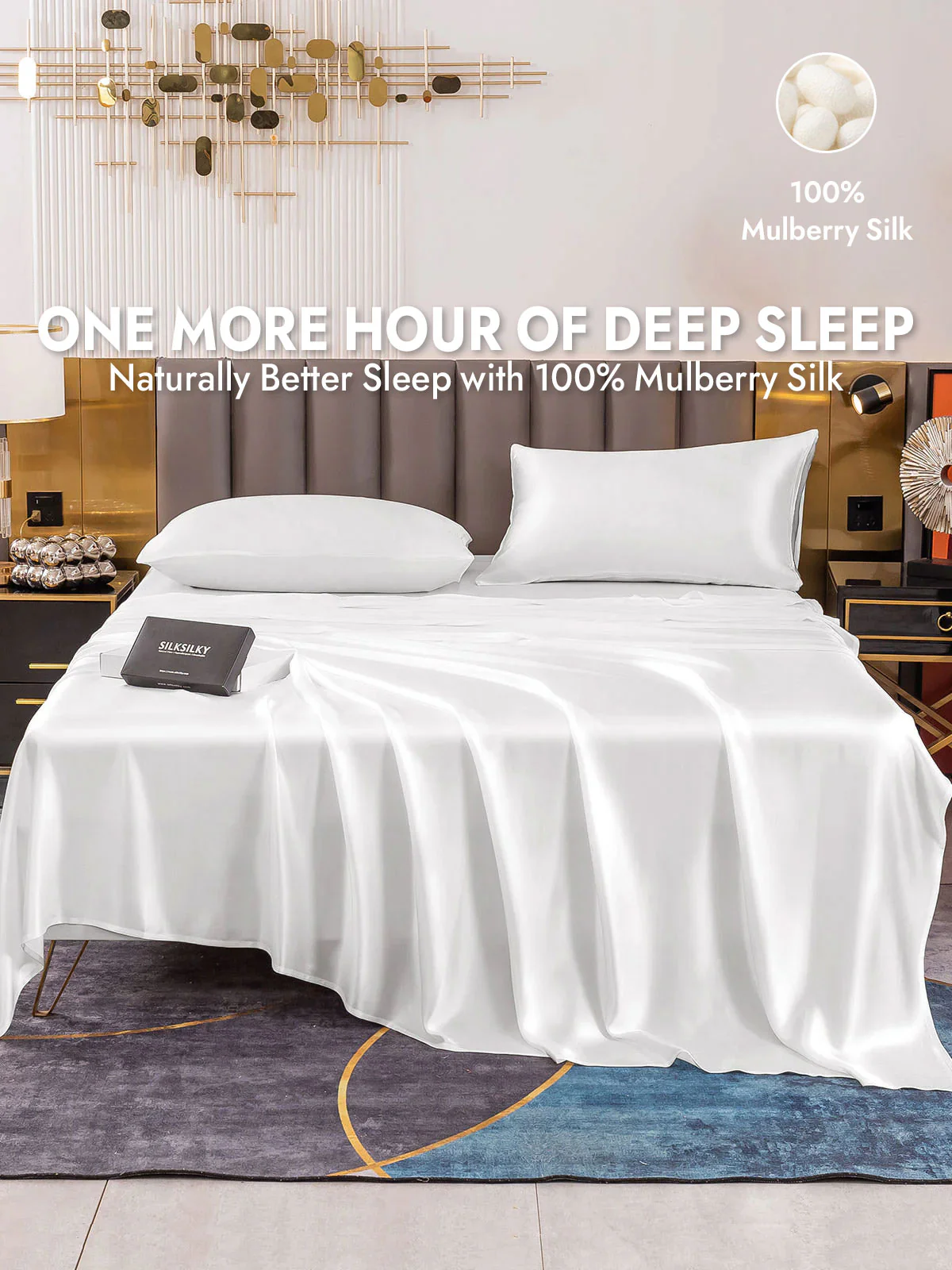 19Momme 4Pcs Silk Set Fitted&Flat Sheets+2x Pillowcases - Image 12