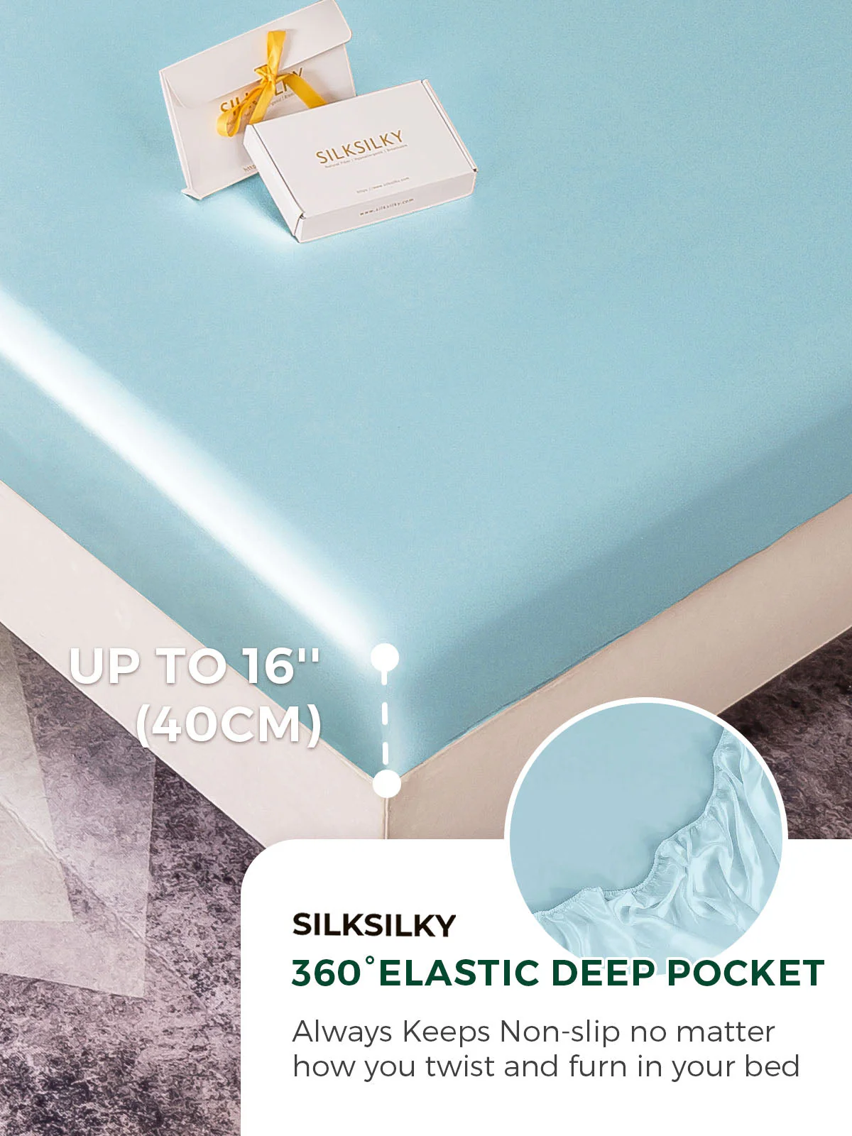 19Momme 4Pcs Silk Set Fitted&Flat Sheets+2x Pillowcases - Image 126