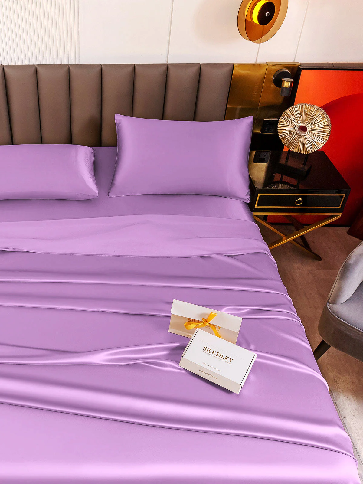 19Momme 4Pcs Silk Set Fitted&Flat Sheets+2x Pillowcases - Image 148