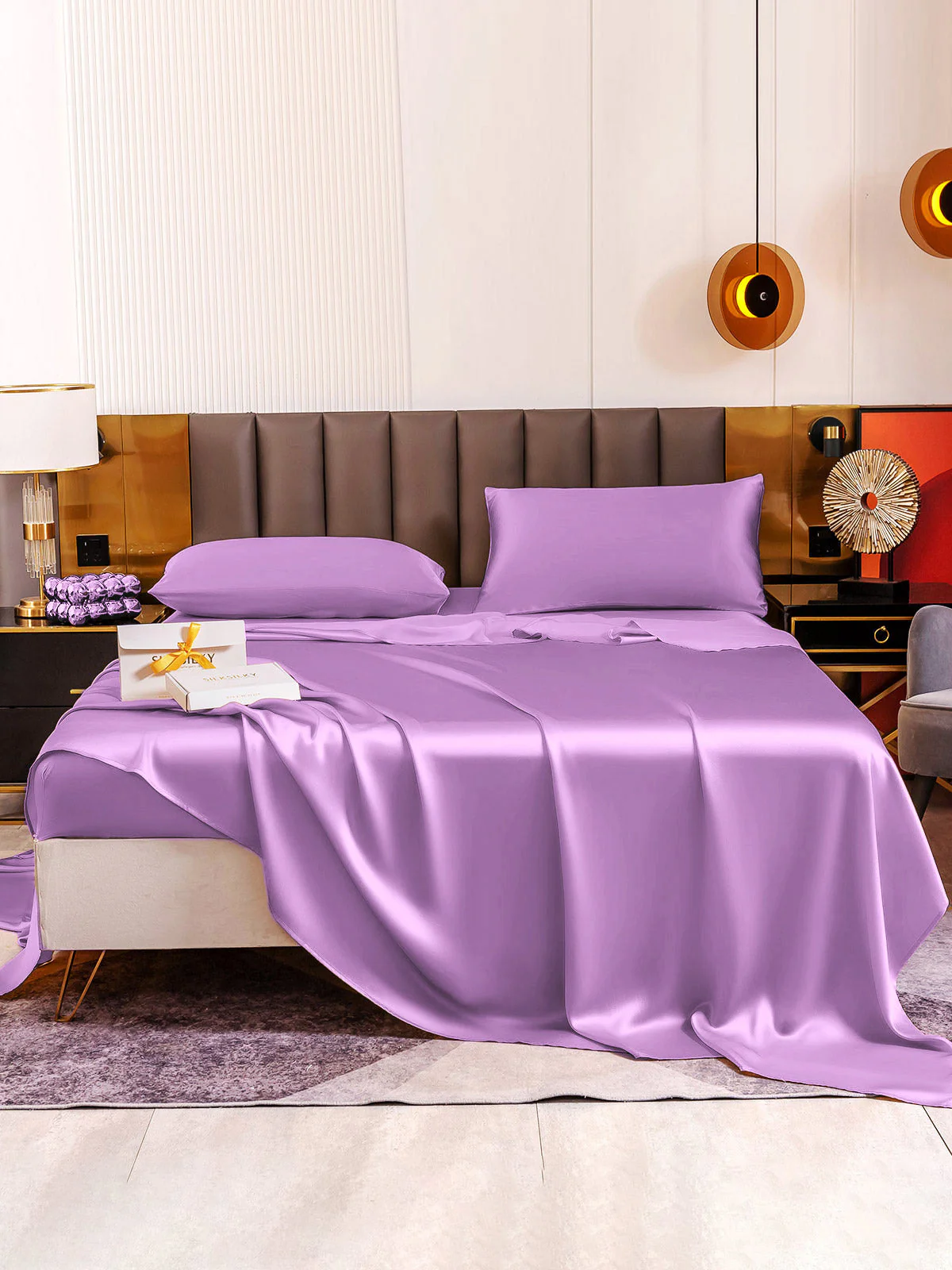 19Momme 4Pcs Silk Set Fitted&Flat Sheets+2x Pillowcases - Image 149