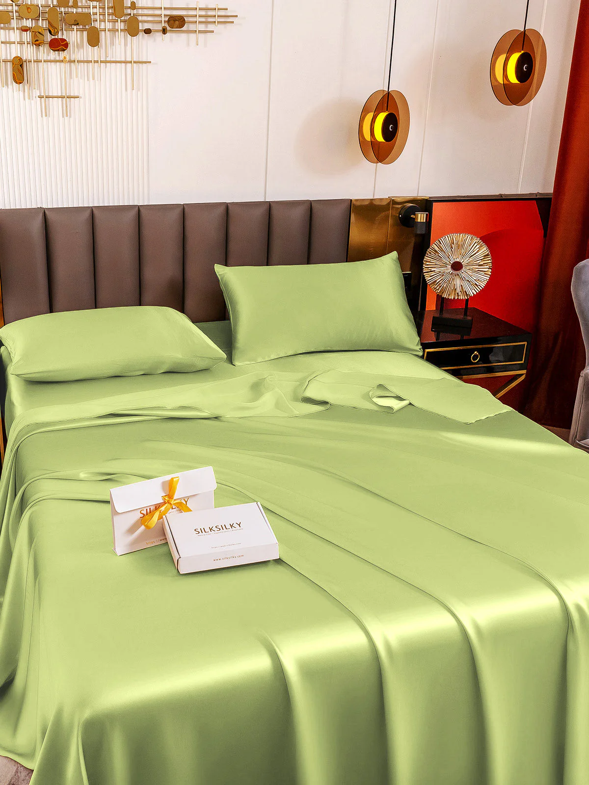 19Momme 4Pcs Silk Set Fitted&Flat Sheets+2x Pillowcases - Image 158