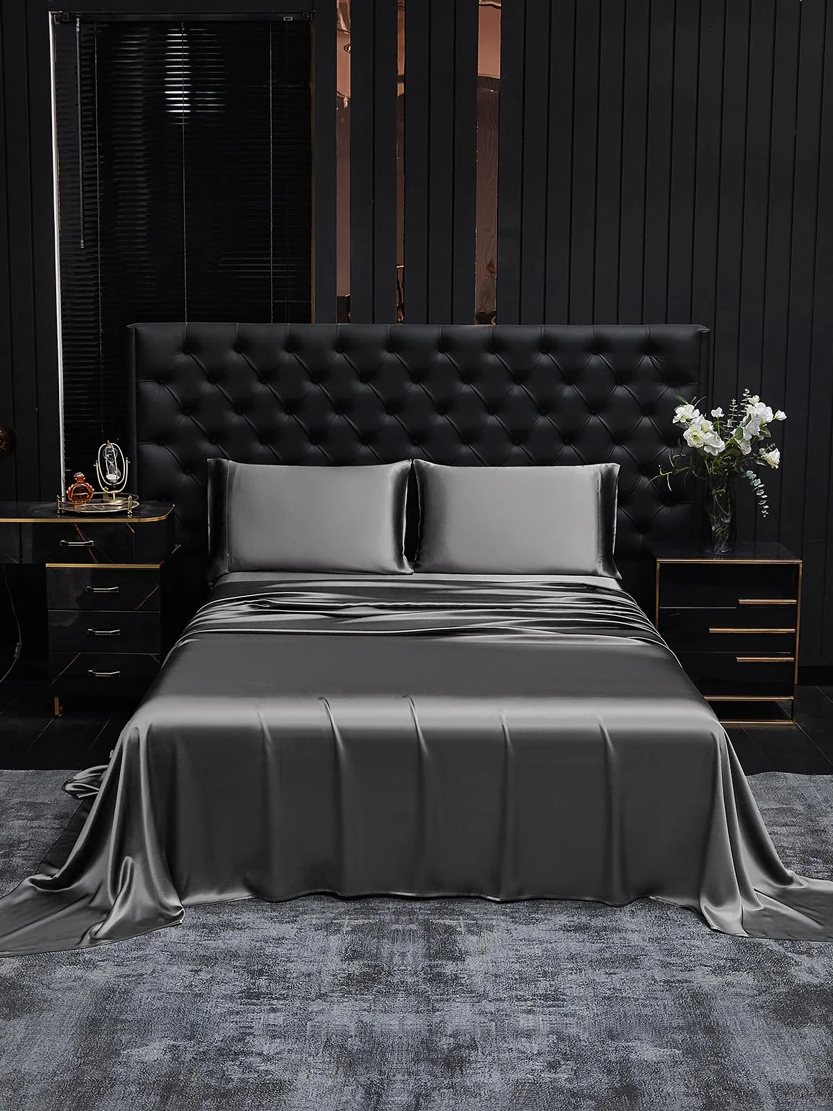 19Momme 4Pcs Silk Set Fitted&Flat Sheets+2x Pillowcases - Image 179