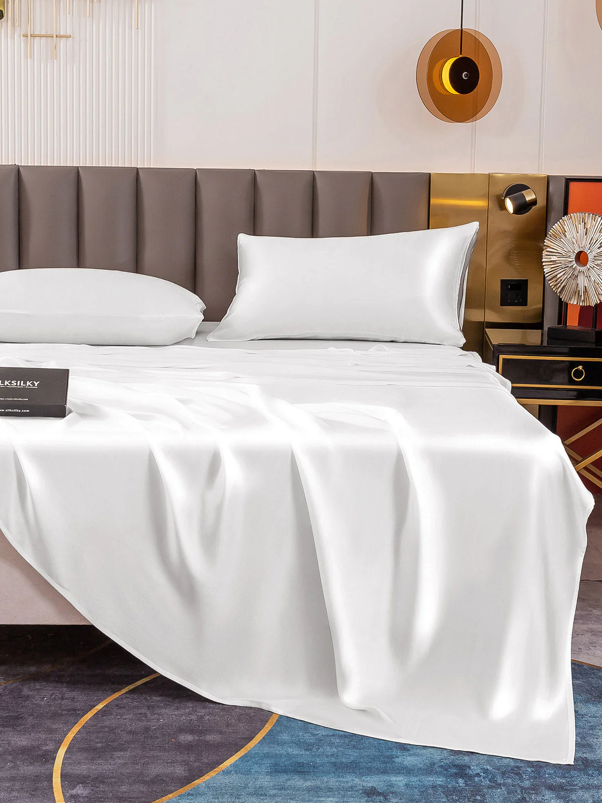 19Momme 4Pcs Silk Set Fitted&Flat Sheets+2x Pillowcases - Image 21