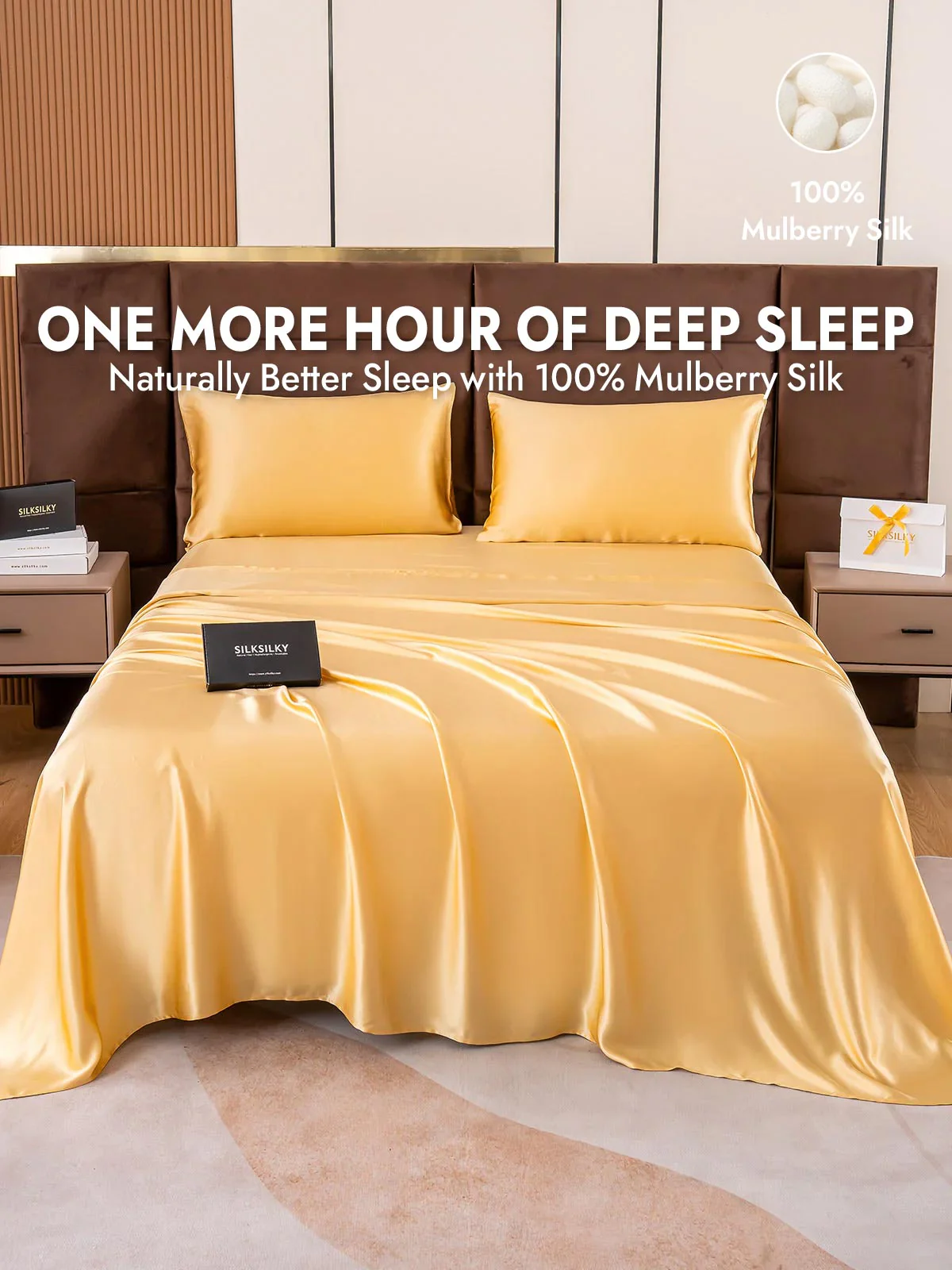 19Momme 4Pcs Silk Set Fitted&Flat Sheets+2x Pillowcases - Image 32