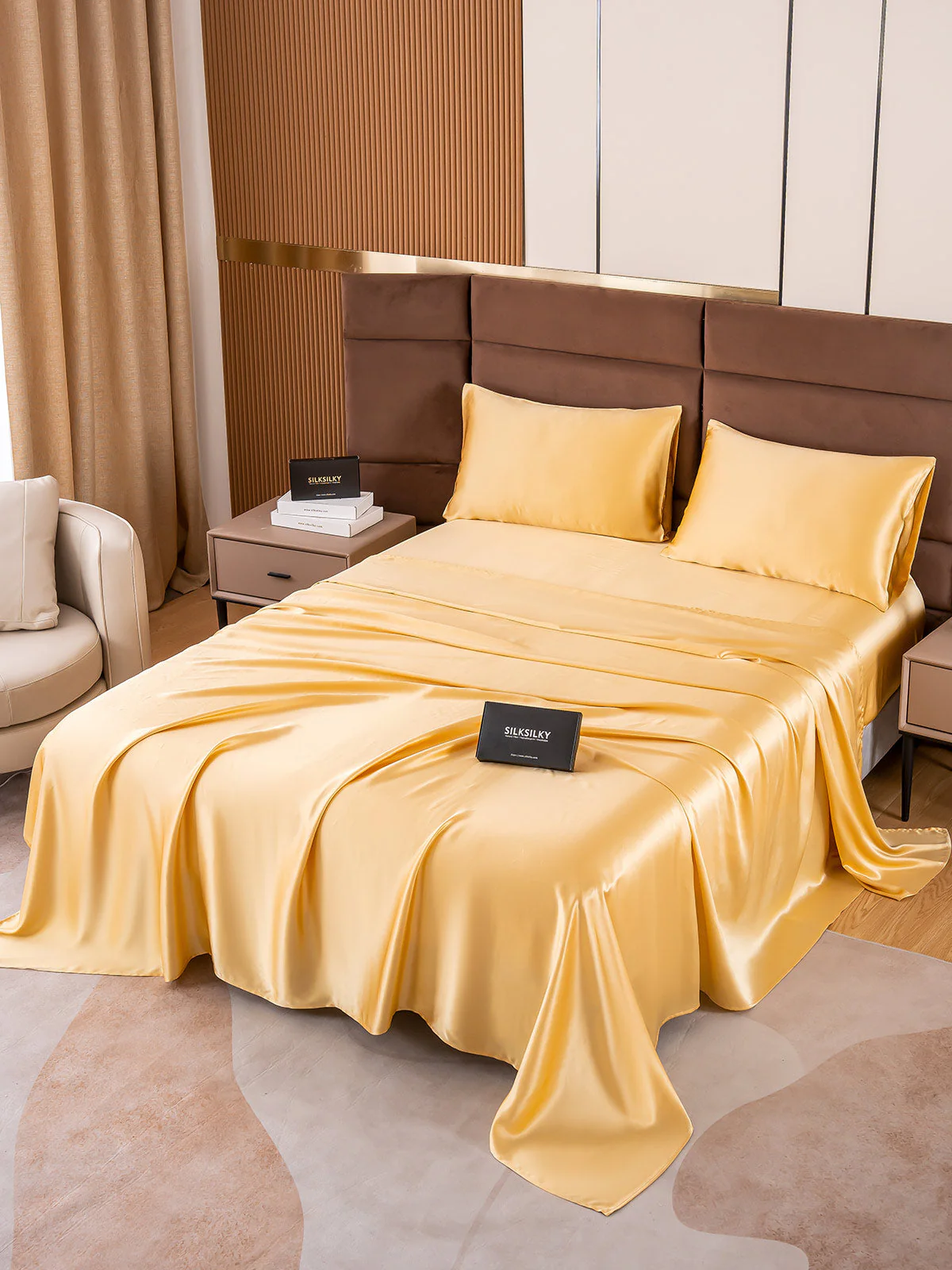19Momme 4Pcs Silk Set Fitted&Flat Sheets+2x Pillowcases - Image 38